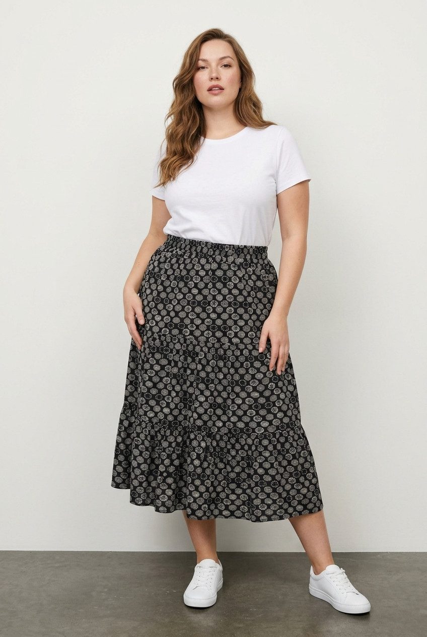 Stil Diva Midirock Plus Size Elastischer Faltenrock