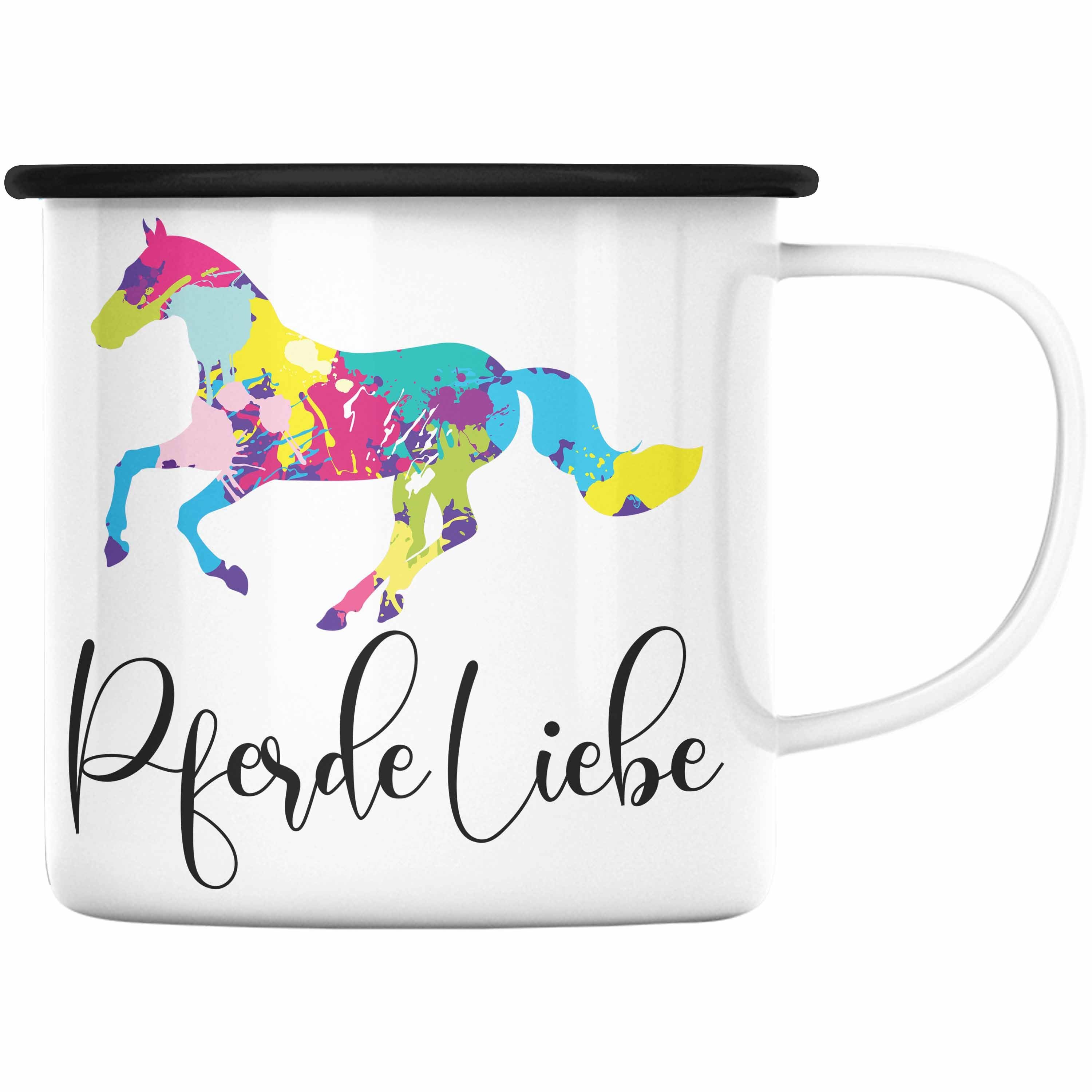 Thermotasse Becher Tasse Mädchen Trendation Reiterin Trendation Geschenk Spruch - Pferde Reiten Lustig Kinder Schwarz Reiterin Pferdeliebe Geburtstag Emaille