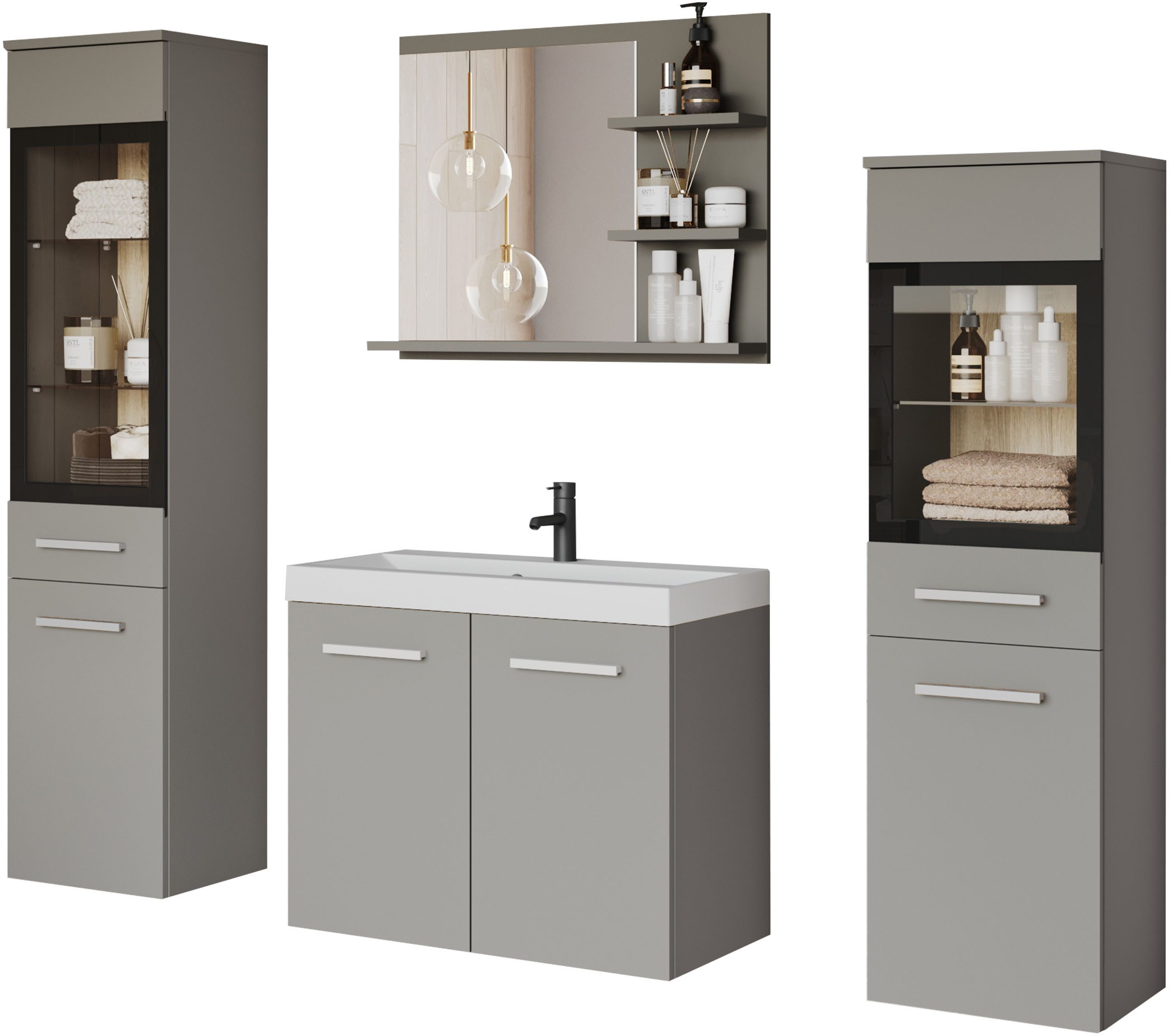 welltime Badmöbel-Set MADRIT, (Komplett-Set, 5-St., mit Waschbecken), Wasch günstig online kaufen