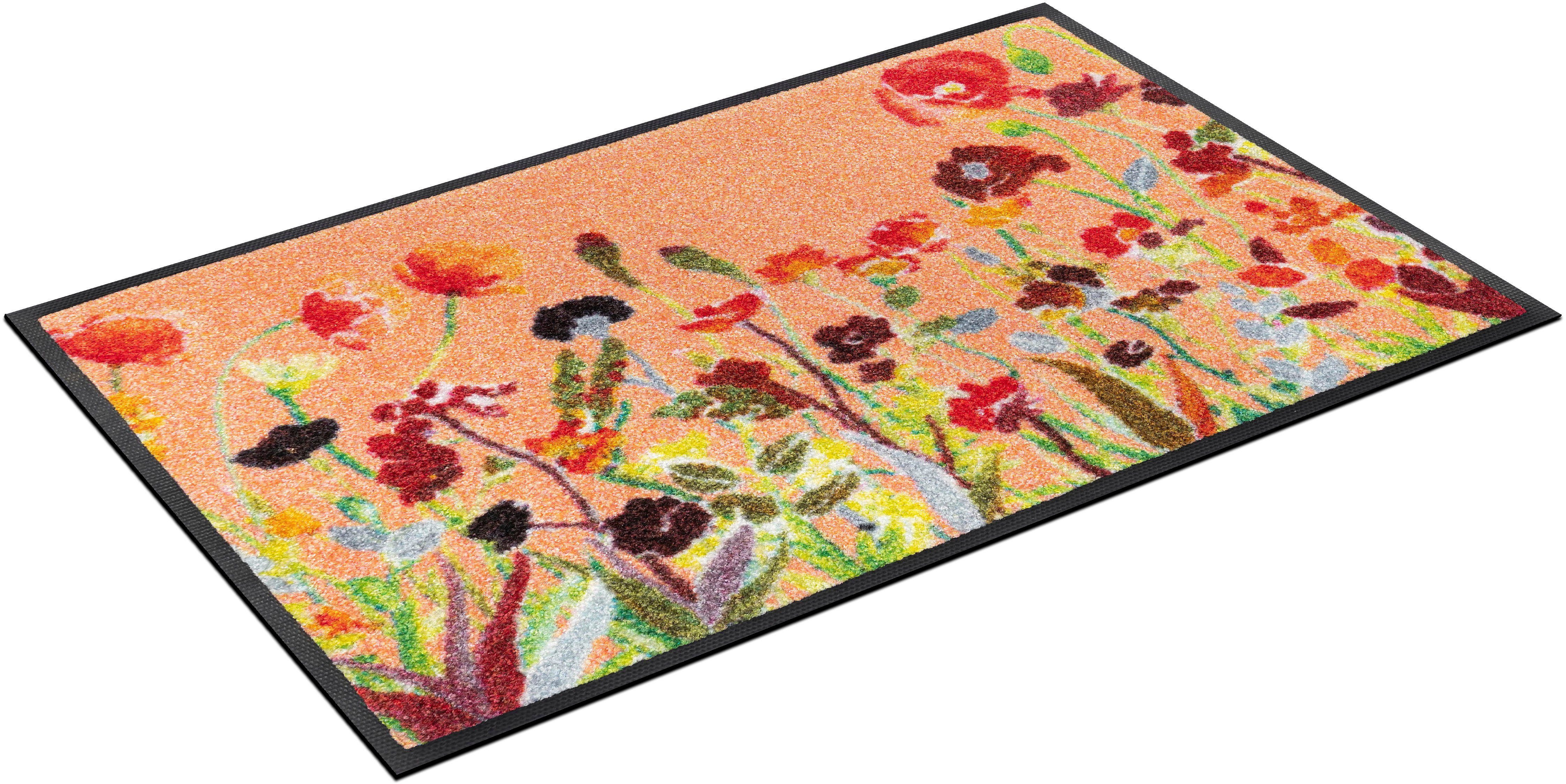 Fußmatte Wildflowers, wash+dry by Kleen-Tex, rechteckig, Höhe: 7 mm,  Schmutzfangmatte, Motiv Blumen, rutschhemmend, waschbar, sehr flach, für  Fußbodenheizung geeignet, rutschfest