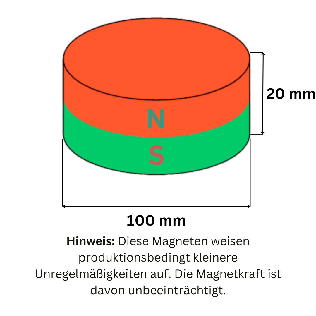 MaajeeKuto Magnet Neodym-Magnete D100 x H20 mm Supermagnete mit hoher Haltekraft Magnete (1-St)