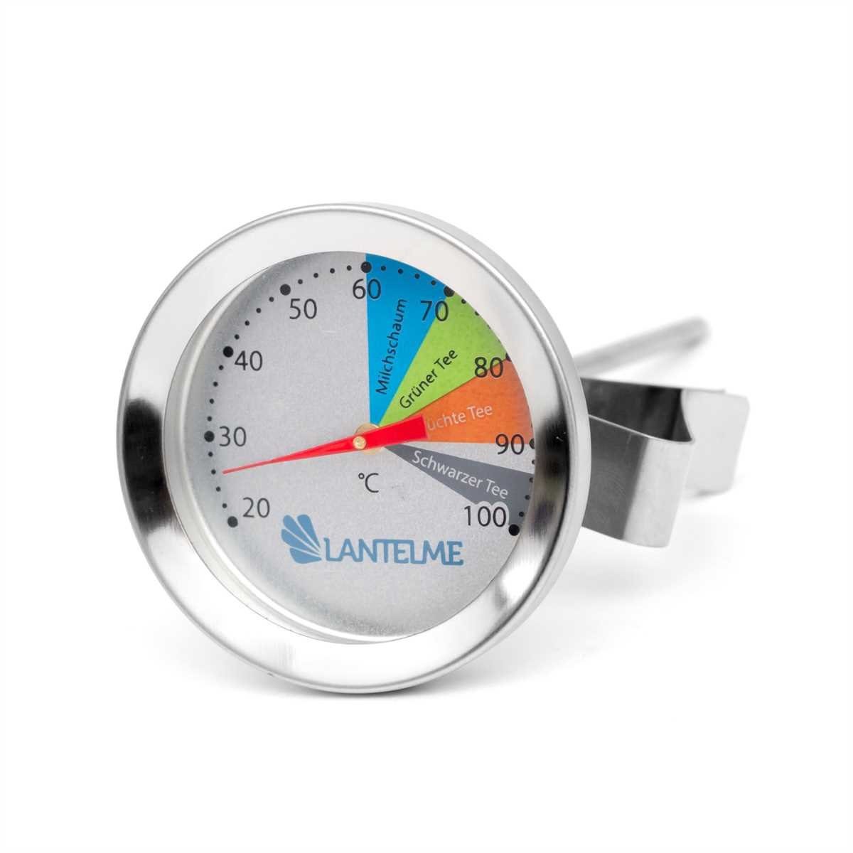 Lantelme Kochthermometer Milchthermometer für den perfekten Milchschaum Barista Thermometer, Temperaturanzeige 20 bis 100°C, Thermometer auch für Tee geeignet, Milchaufschäumer für Milch, Latte macchiato, aus Edelstahl mit Clip