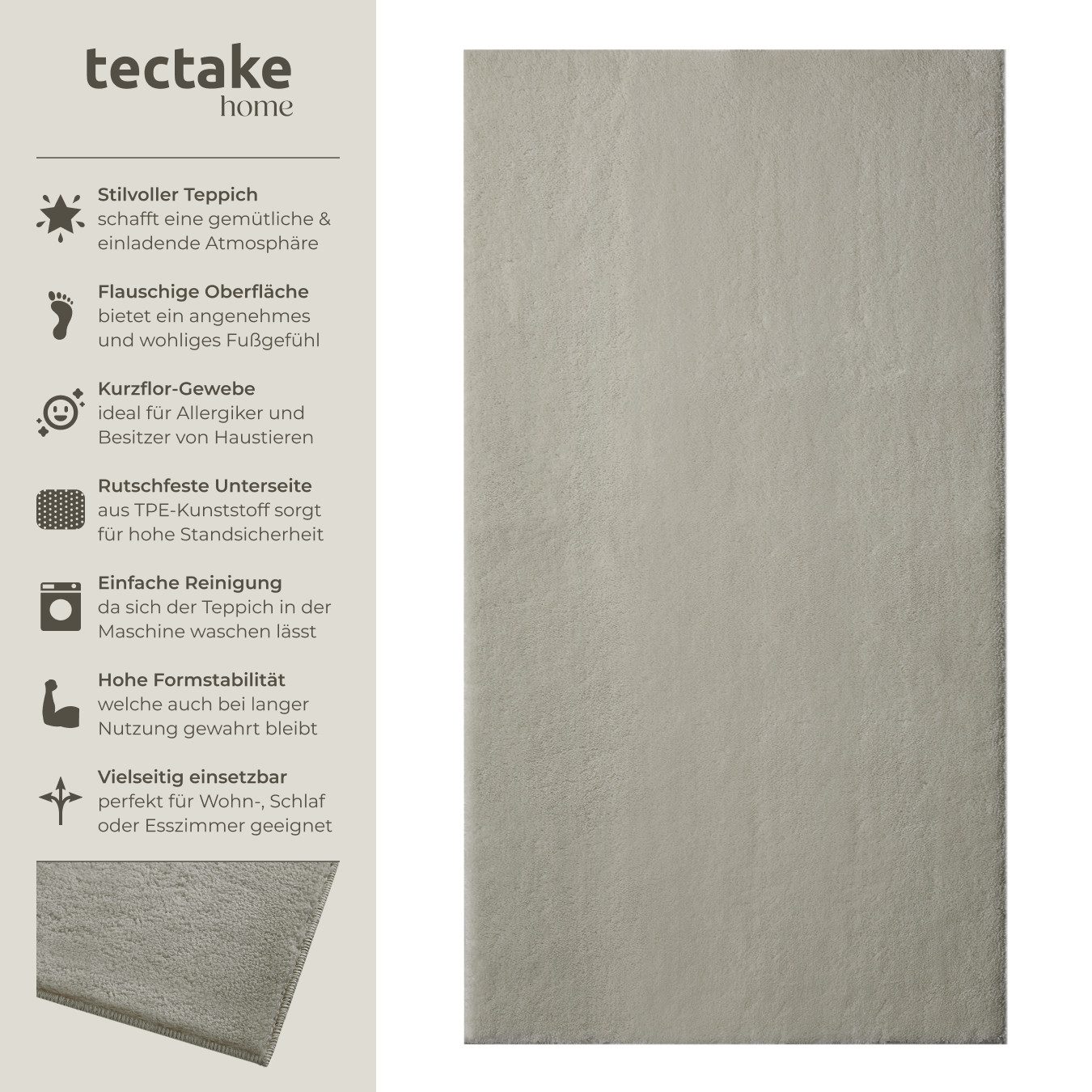 tectake Teppich Kurzflorteppich, Rechteck, Höhe: 1,50 günstig online kaufen