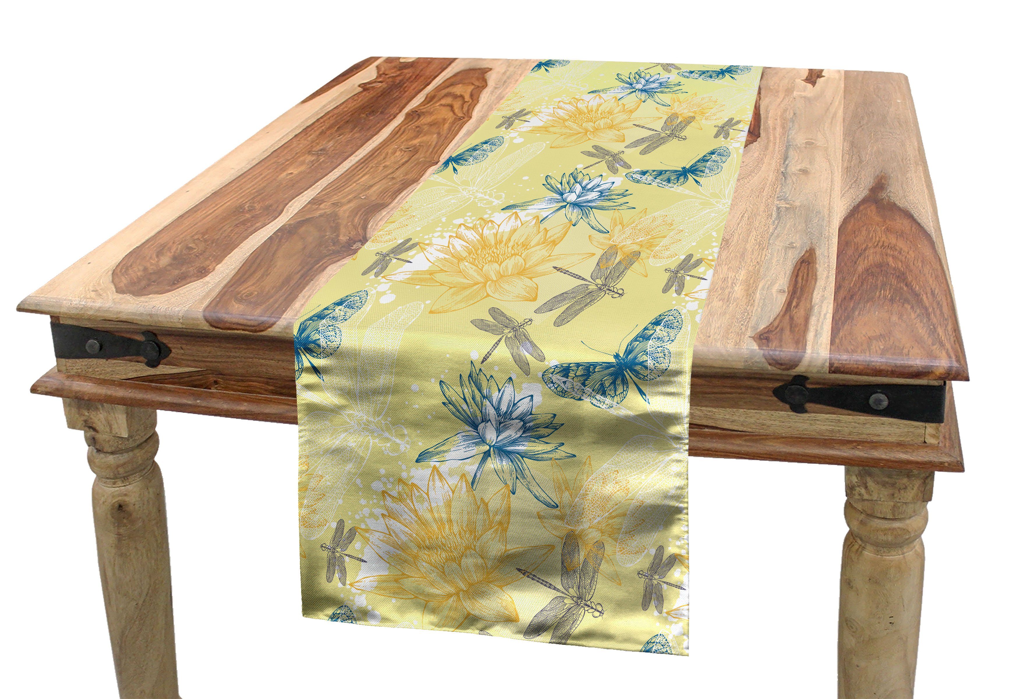 Wasserlilien Dekorativer Tischläufer Libelle Rechteckiger Tischläufer, Küche Esszimmer Abakuhaus