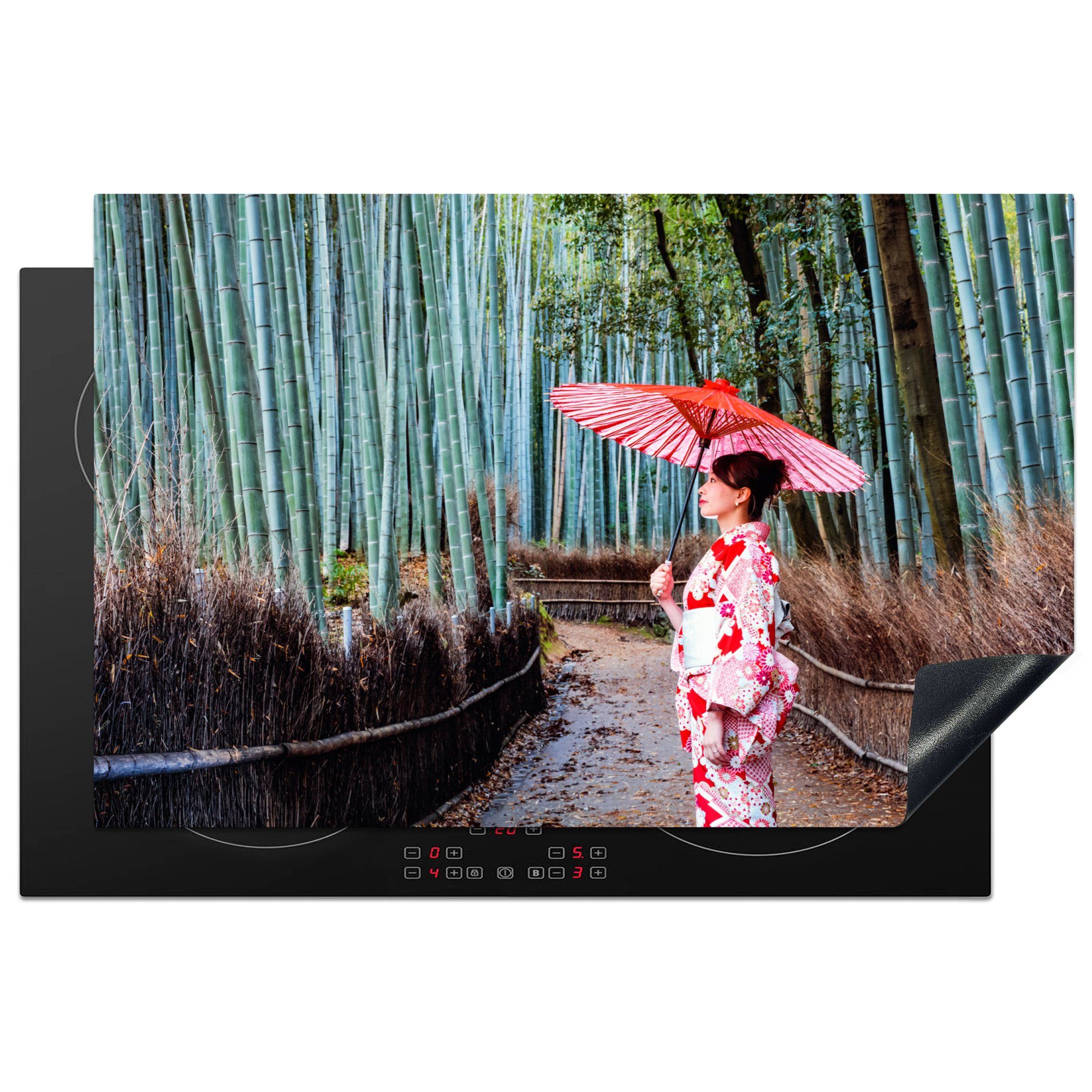 MuchoWow Herdblende-/Abdeckplatte Bamboo - Frauen - Regenschirm, Vinyl, (1 tlg), 81x52 cm, Induktionskochfeld Schutz für die küche, Ceranfeldabdeckung