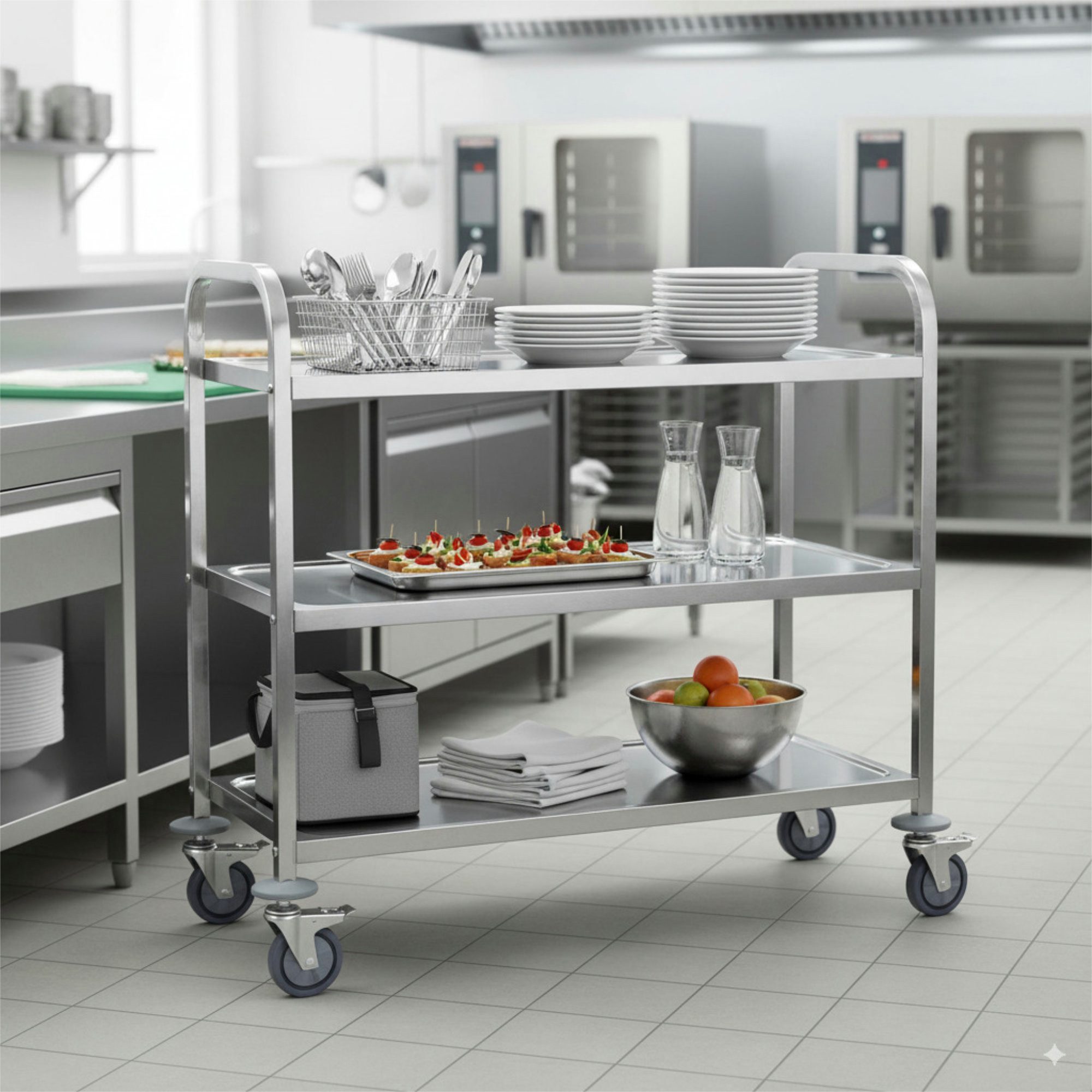 Mahlzeit Servierwagen Edelstahl Servierwagen mit 3 günstig online kaufen