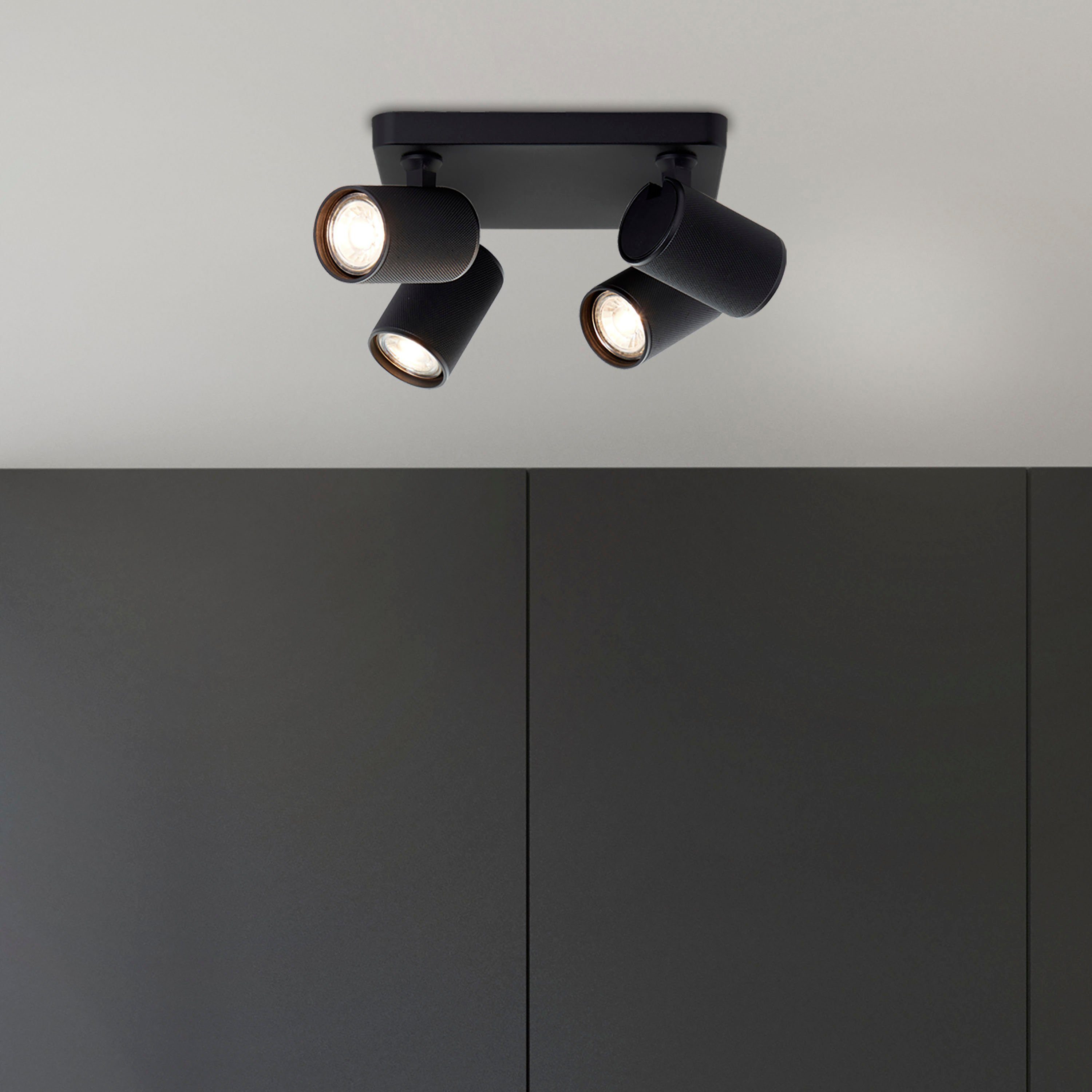 Brilliant Deckenstrahler Marty, LED wechselbar, Warmweiß, Spotplatte schwenkbar, 22 x 22 cm, GU10, 345lm, schwarz