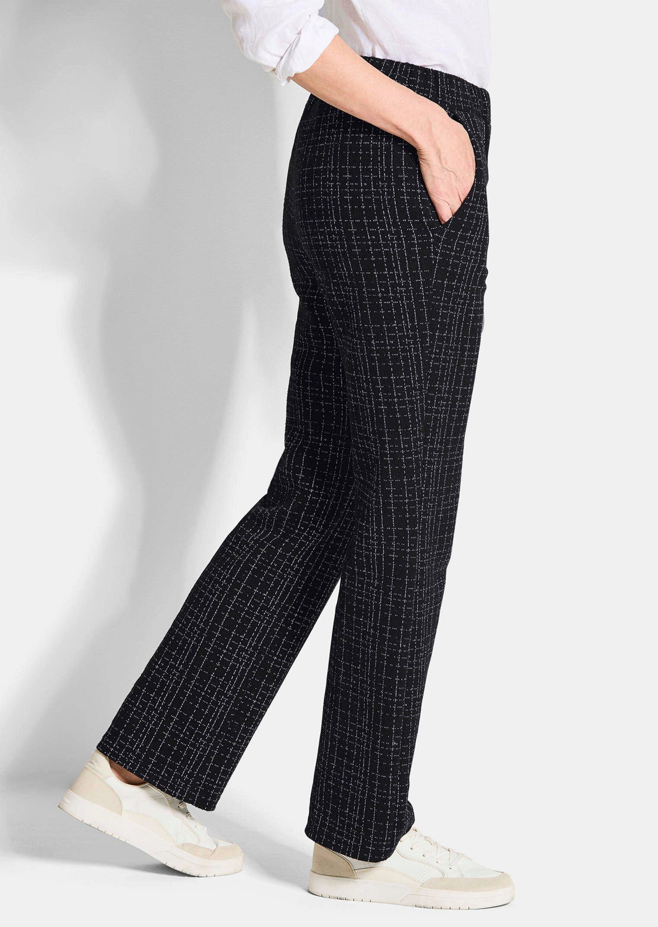 GOLDNER Stoffhose Kurzgröße: Elegante Businesshose VERA in Tweed Stilvolle, gerade Hose mit Karomuster und Glanzgarn, hoher Bund