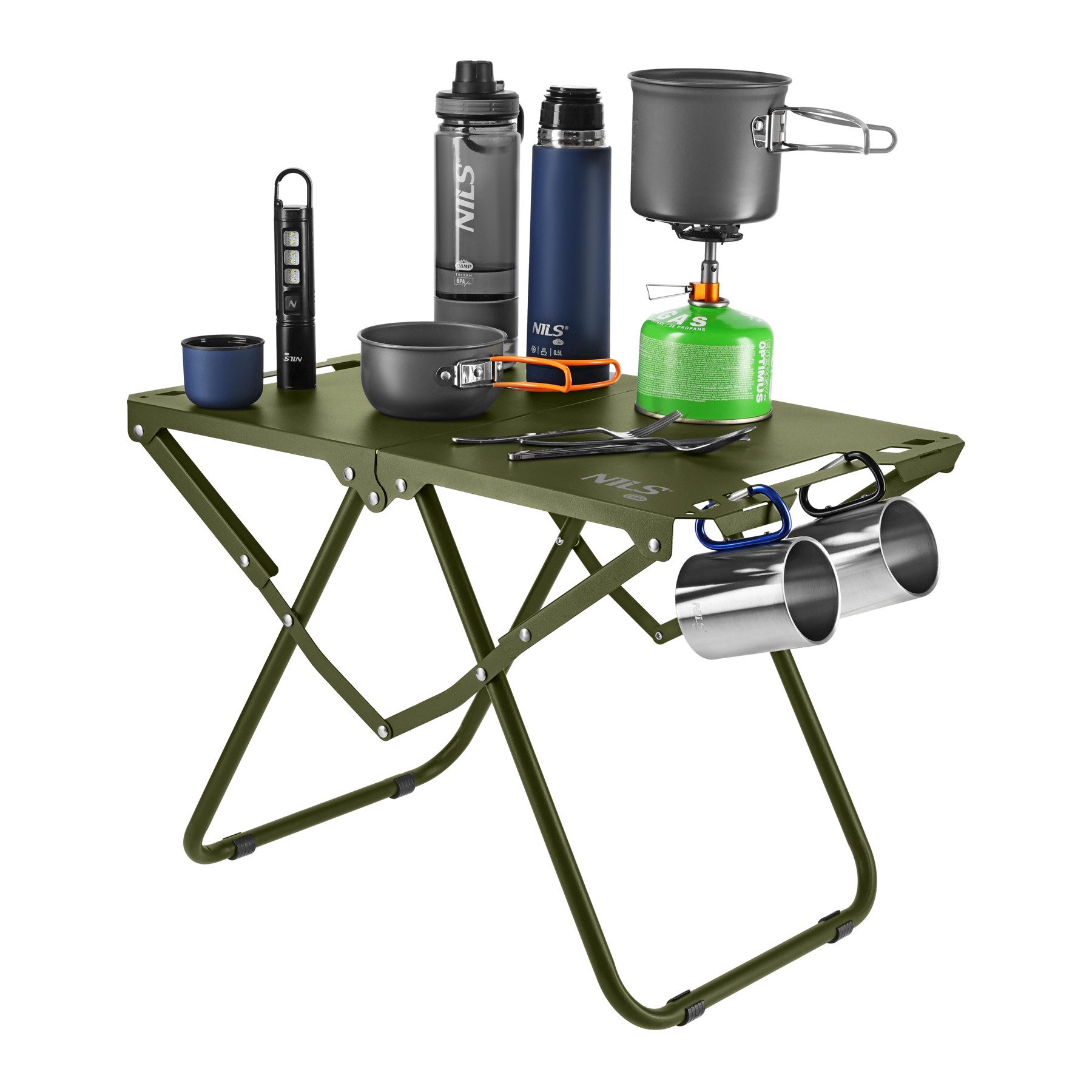 NILS CAMP Gartentisch Campingtisch Klapptisch Beistelltisch (Spar-Set, 1-St., 58 x 36 x 40 cm klappbar), klappbar, Tragegriff, Transporthülle, Stahl