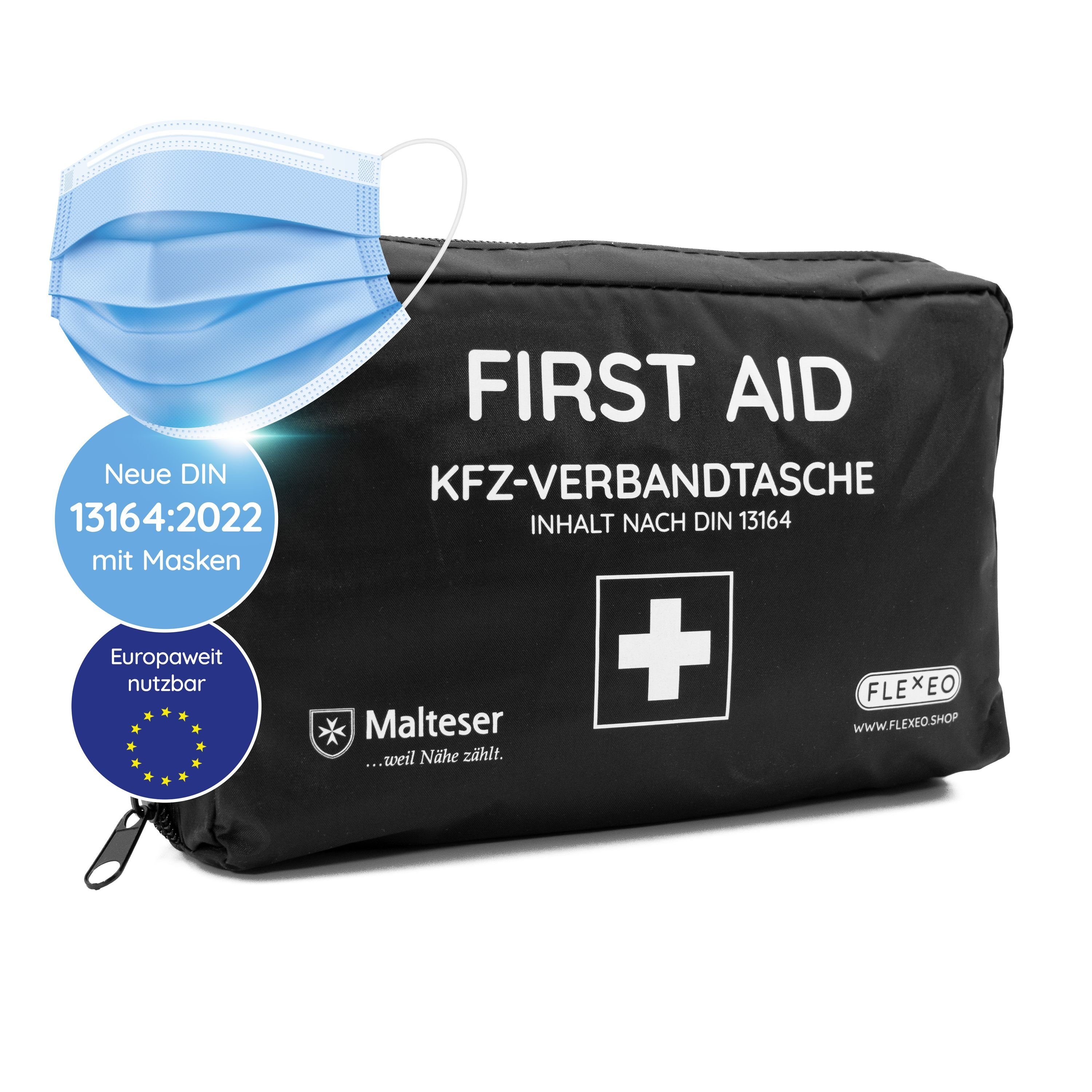 FLEXEO KFZ-Verbandtasche DIN 13164:2022, (1 St), Erste-Hilfe-Set