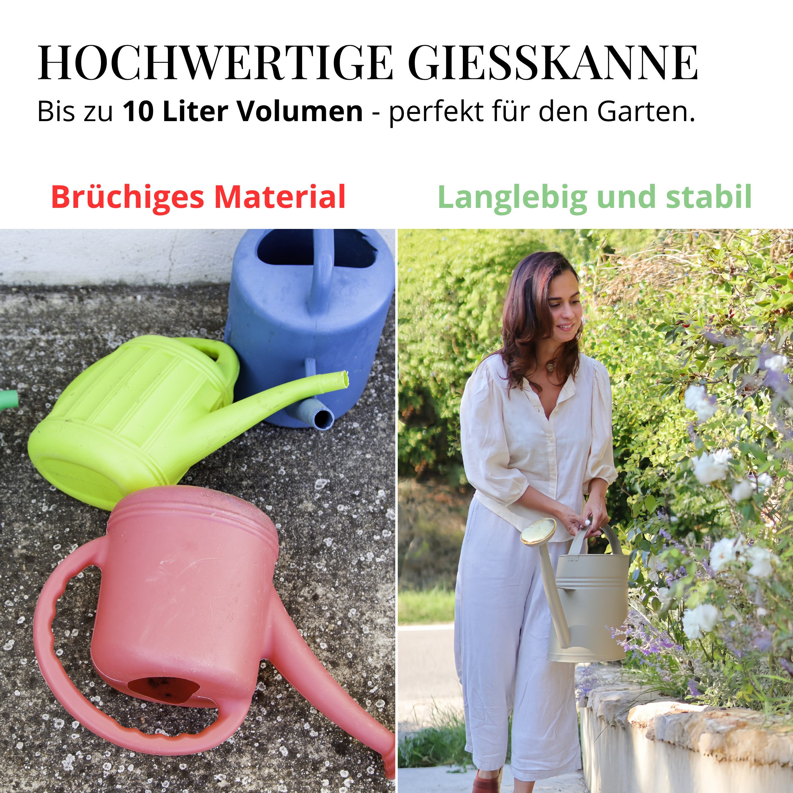 LIVLIG Gießkanne 10L, Gießkanne Vintage, Giesskanne Metall (Die Gießkanne wird mit einem abnehmbaren Gießkopf geliefert), aus verzinktem Metall mit matter Pulverbeschichtung