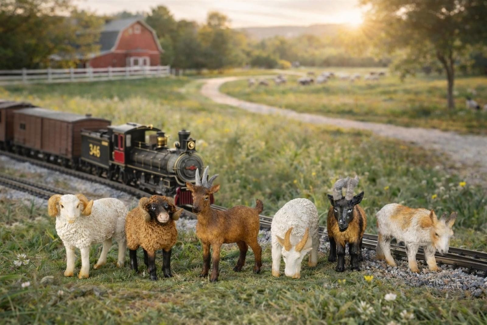 Geschenkestadl Tierfigur Ziegen Figuren 6er Set Mini Deko Bauernhof 2 Größen Landhaus (Spar-Set, Ziegen und Ziegenbock in weiss und braun), 6 unterschiedliche Ziegen