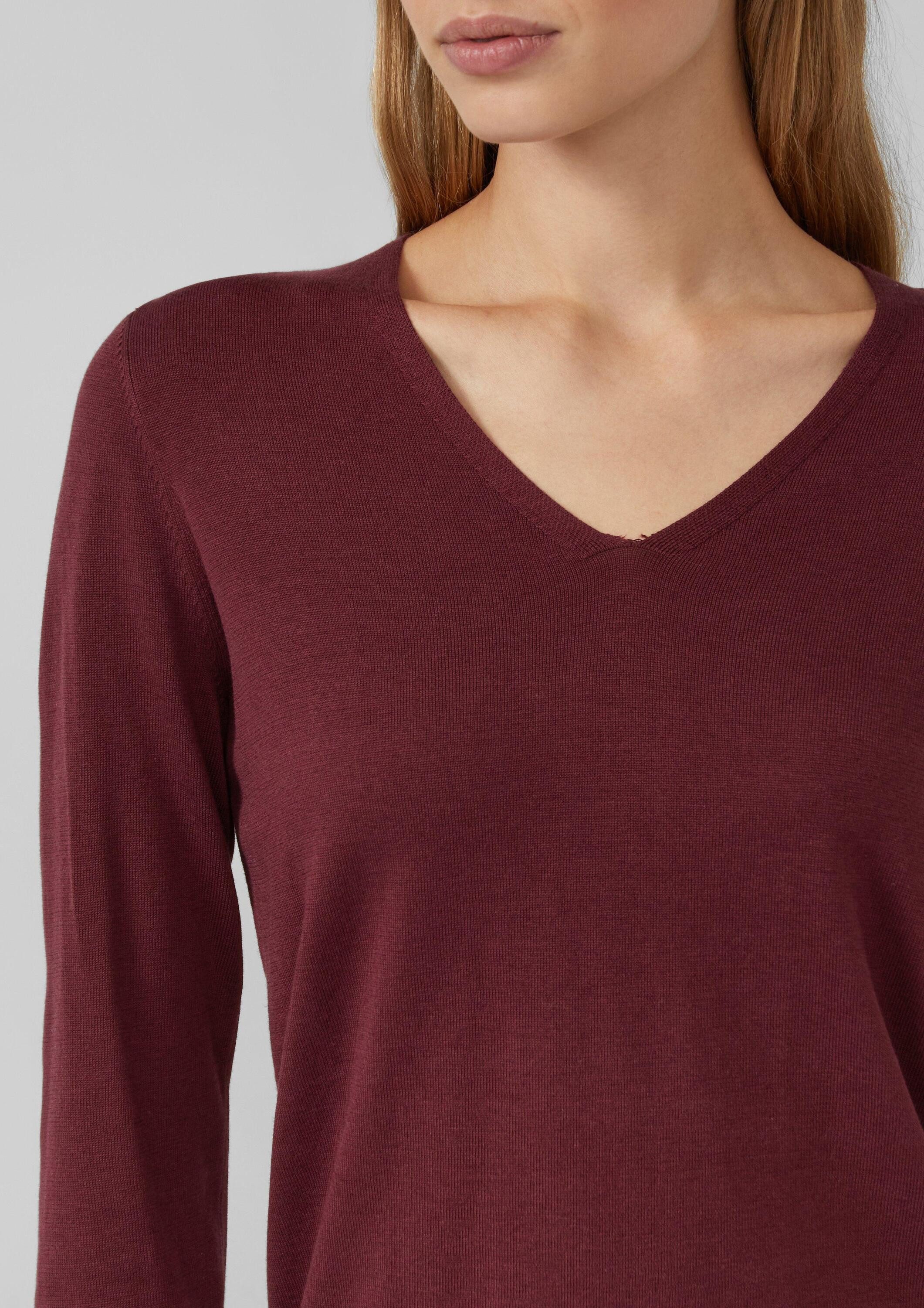 s.Oliver Longpullover Strickpullover Feinstrickpullover mit V-Ausschnitt und Rollkante am Saum