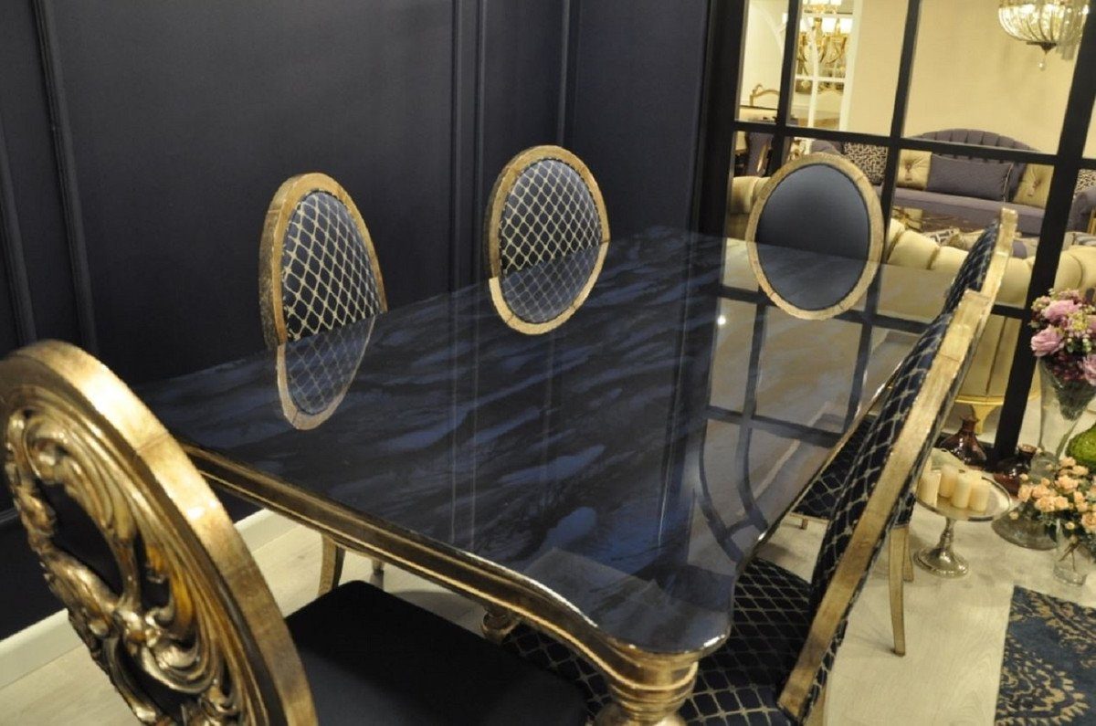 1 6 & Prunkvoll - Möbel Luxus Esszimmer Set Esszimmerstühle - Gold - Esszimmer-Set Barock Esszimmertisch & Blau / Antik Casa Esszimmer Edel Barock Padrino