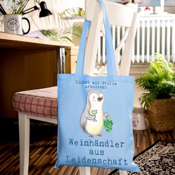 Mr. & Mrs. Panda Tragetasche Weinhändler Leidenschaft - Sky Blue - Geschenk, Jubiläum, Einkaufstas (1-tlg), Design-Highlight