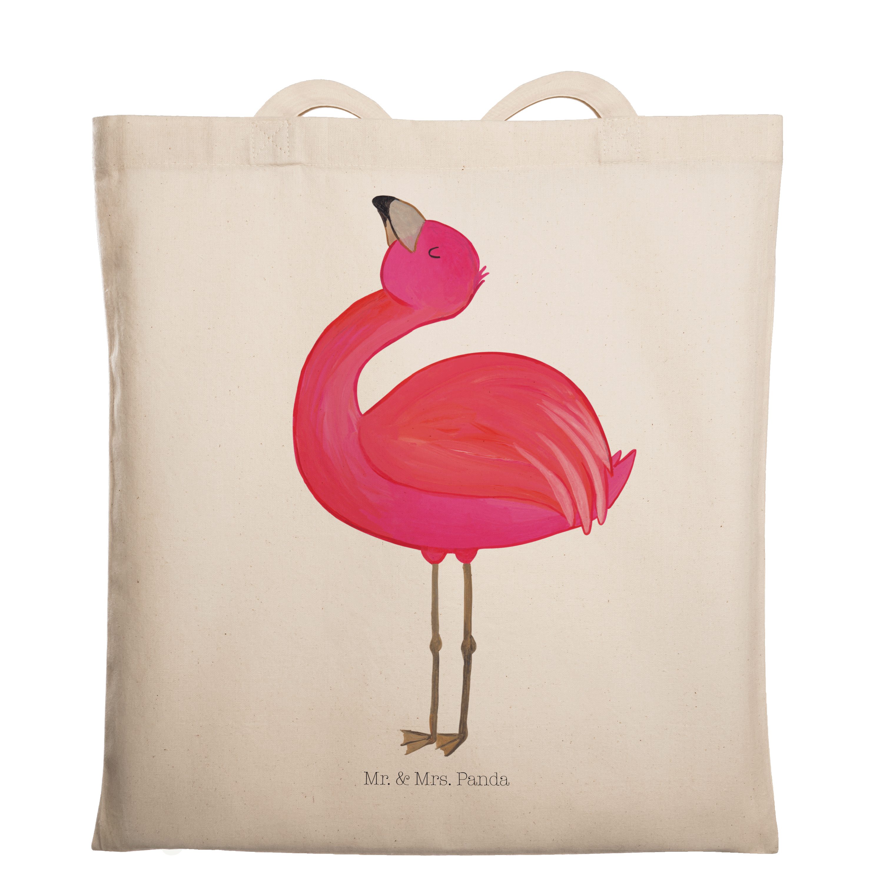 Mr. & Mrs. Panda Tragetasche Flamingo stolz - Transparent - Geschenk, Schwester, Tochter, Selbstli (1-tlg)