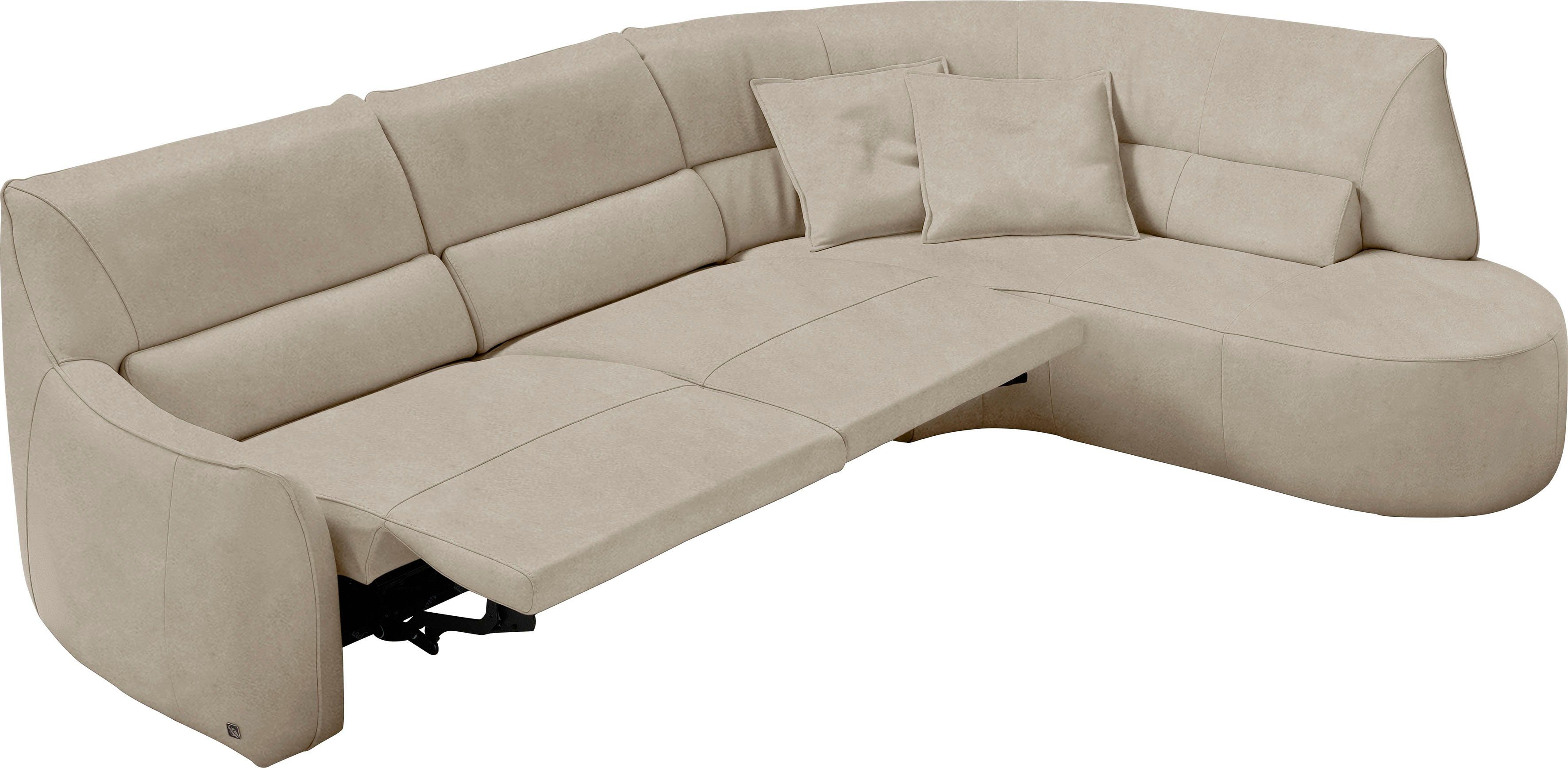 Egoitaliano Ecksofa Puffy, extravagant & edel, Retro Designsofa, hoher Sitzkomfort, L-Form, mit Ottomane, wahlweise mit und ohne elektrischer Relaxfunktion