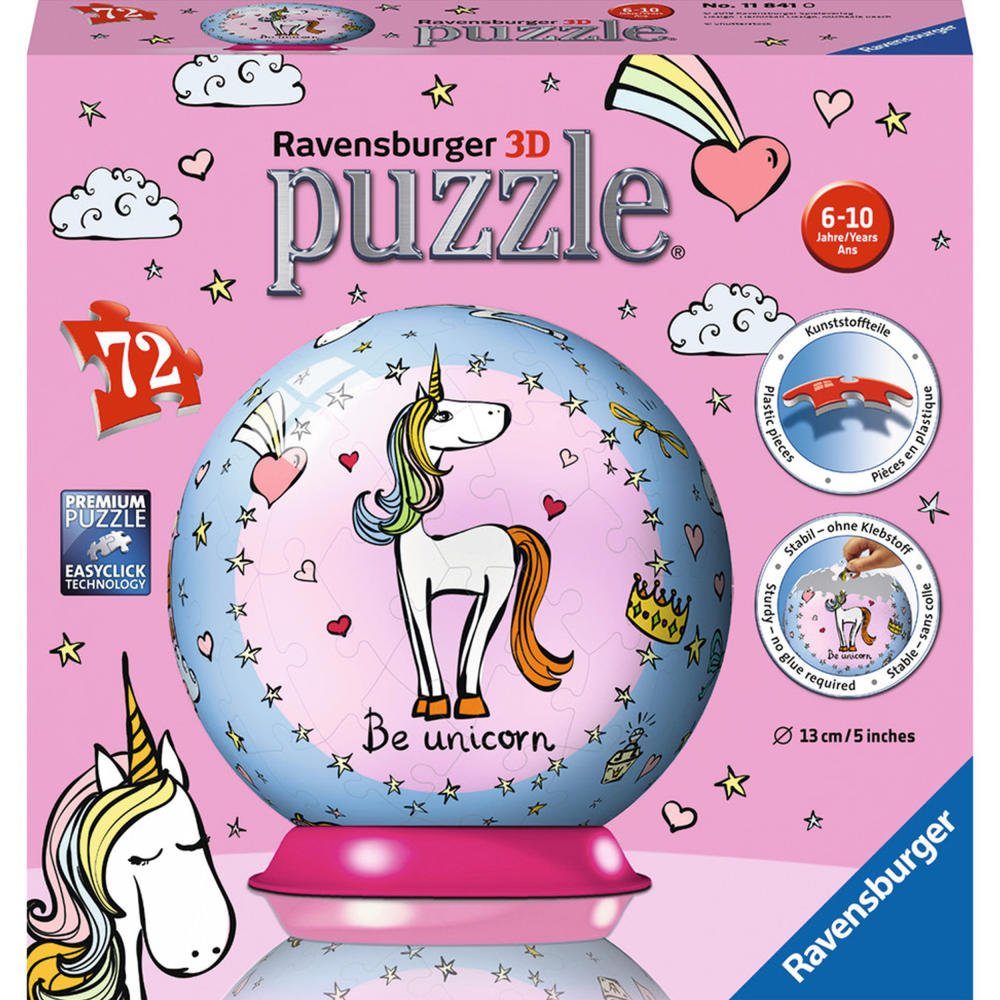 Puzzleteile Puzzle-Ball, 3D-Puzzle Ravensburger 72 Einhorn -