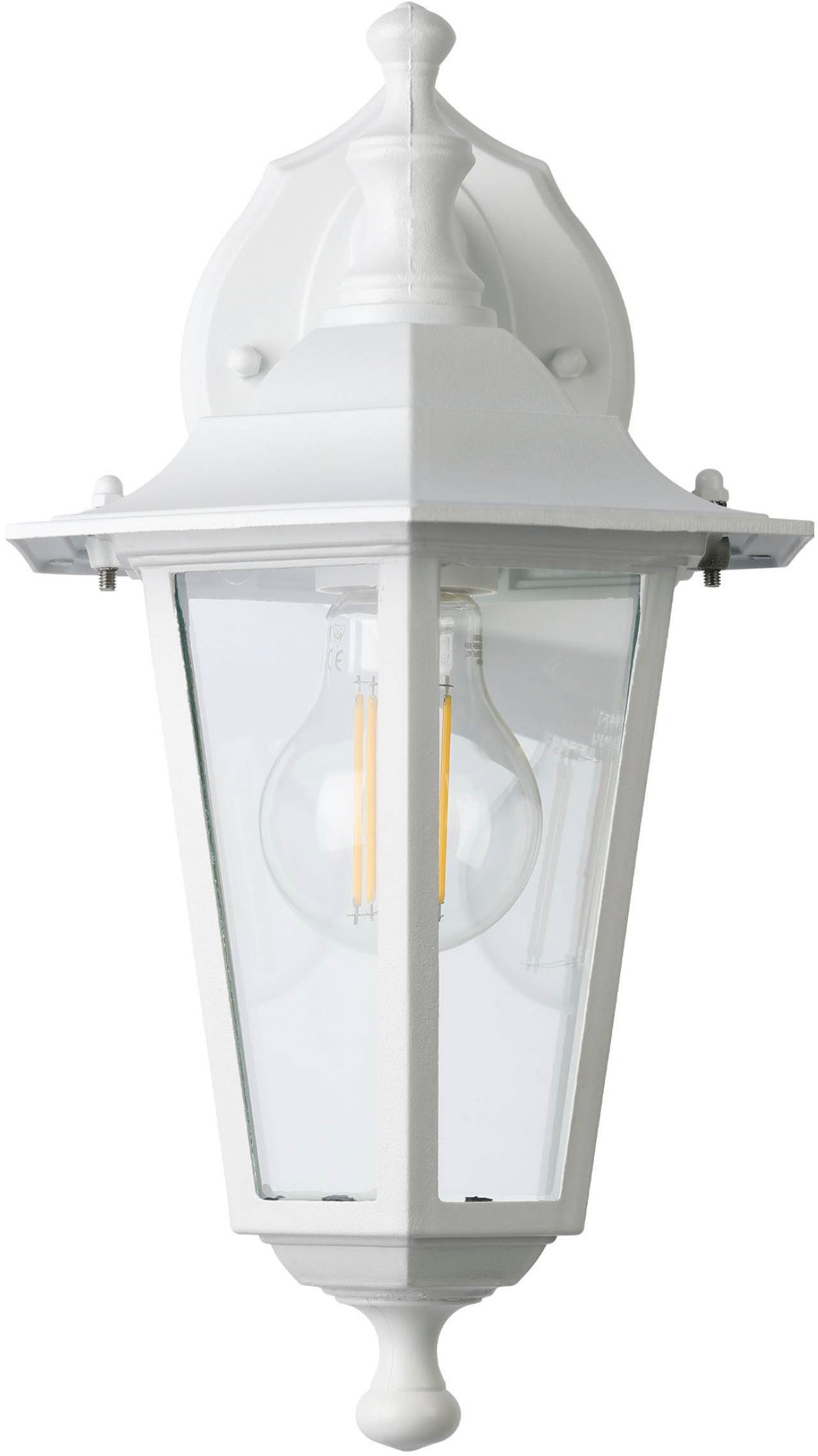 EGLO LED Wandleuchte LATERNA 5 L16,5 x H35 x AL21 cm, spritzwassergeschützte Lampe, ohne Leuchtmittel, Außen-Wandlampe, Wandleuchte, Weiß, E27, IP44, L16,5 x H35 x AL21 cm