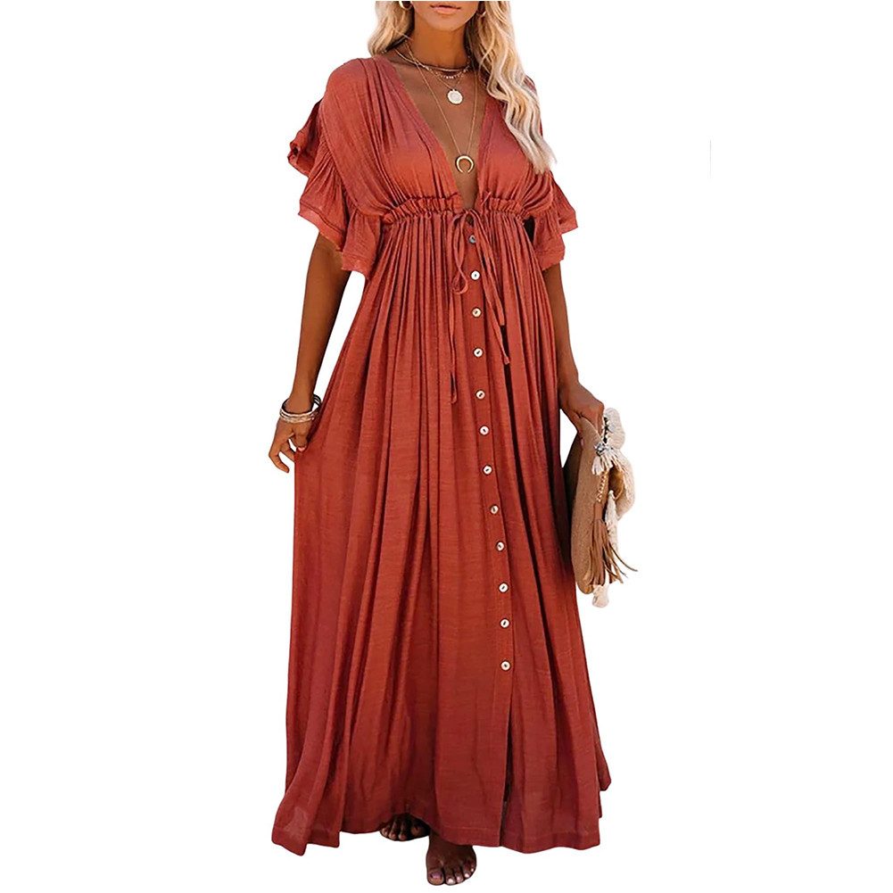 RWEUOQ Strandkleid Kimono Strandtunika Boho Maxikleid günstig online kaufen