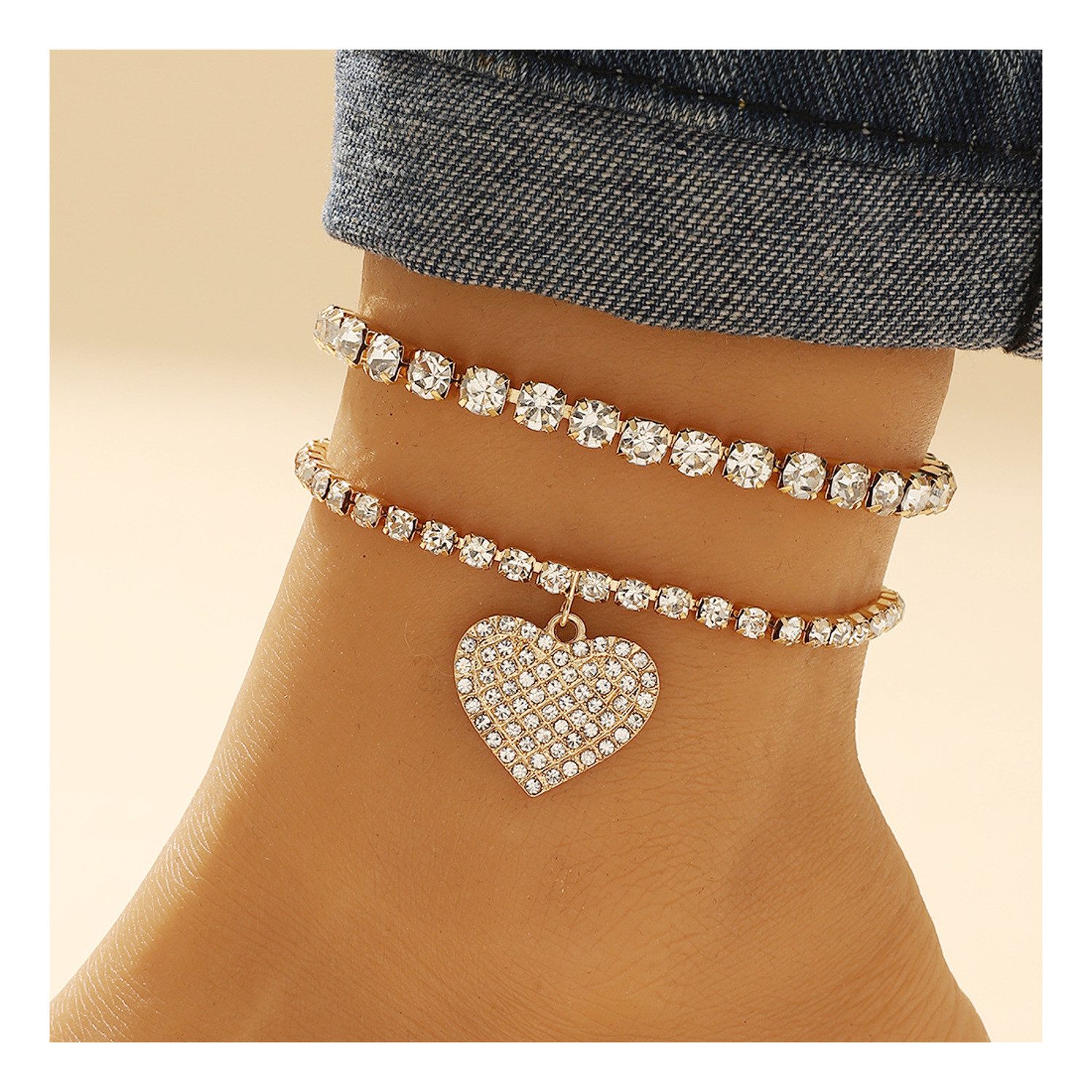 KARMA Fußketten Set Fußkettchen Herz Schmuckset Silber, Roségold oder Gold günstig online kaufen