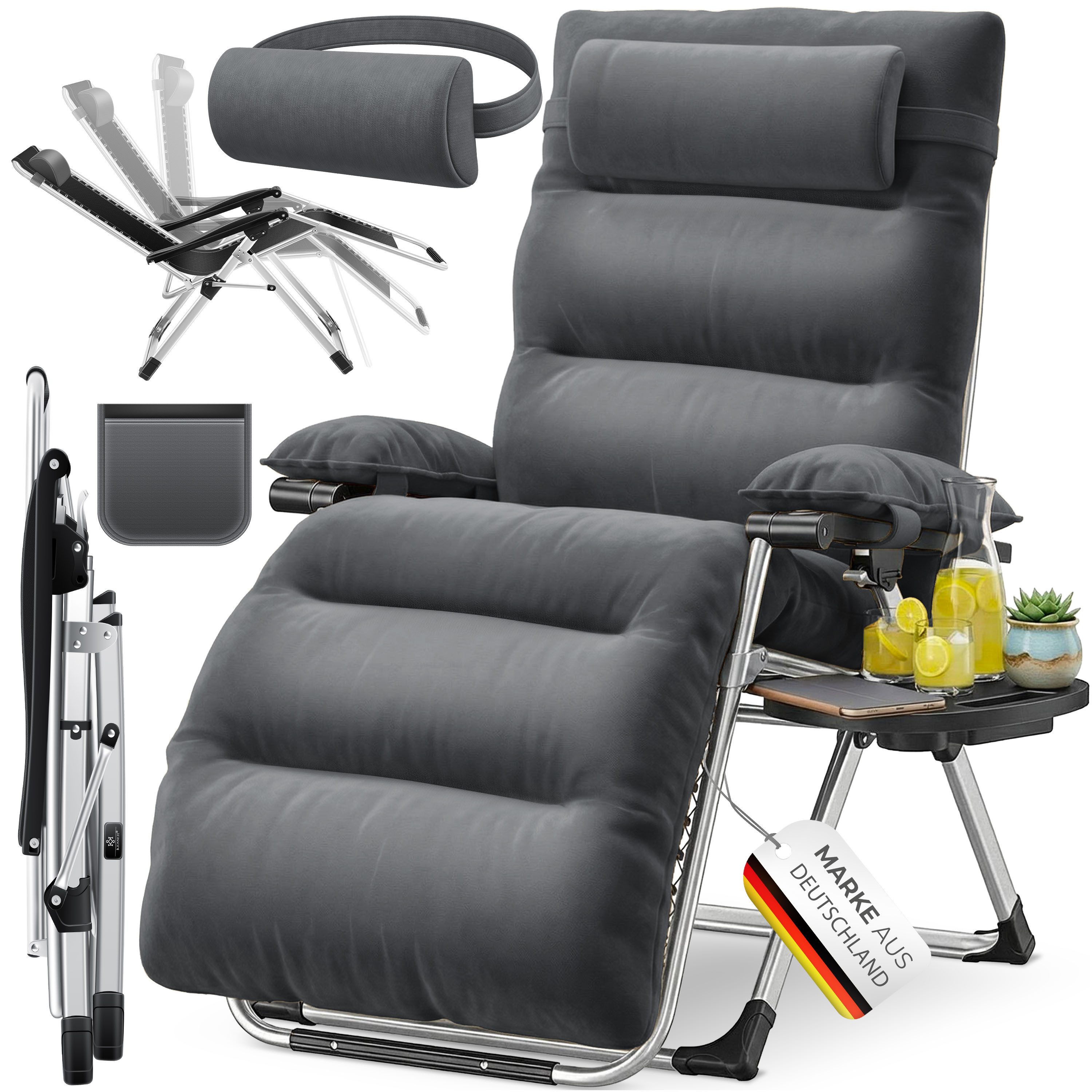 KESSER Gartenliege, Sonnenliege Liegestuhl Klappbar + Nackenkissen Gartenstuhl