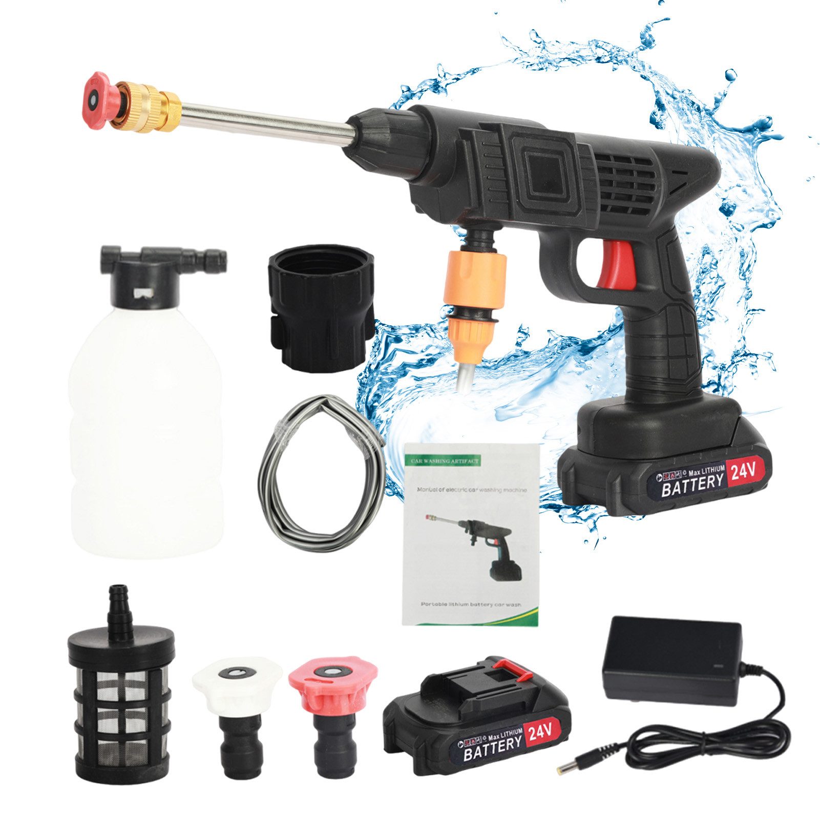 Rutaqian Hochdruckreiniger 24-V-Hochdruckreiniger-Set, kabelloser Auto-Hochdruckreiniger, Hochdruckreiniger mit Multifunktionsdüse und Akku