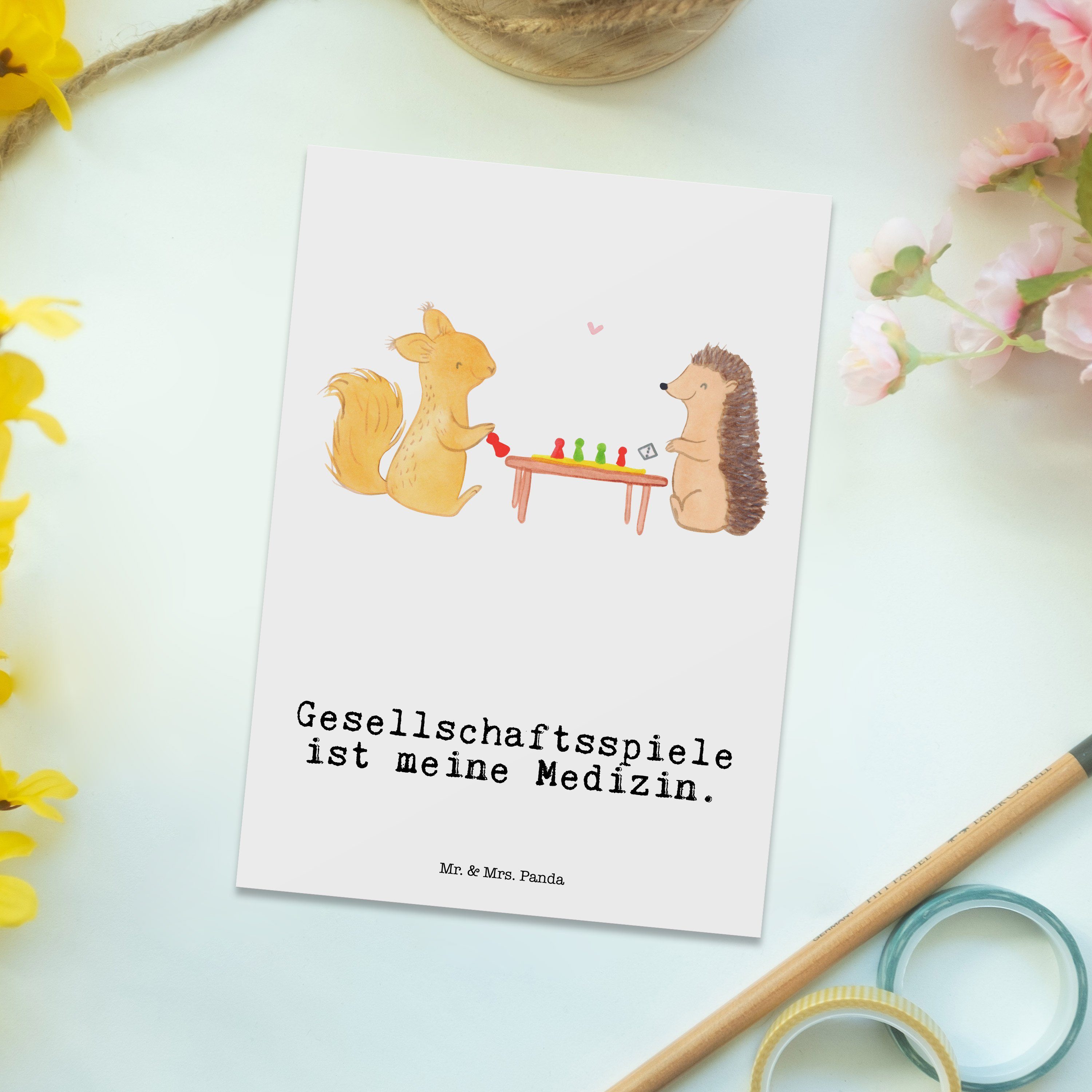 Mr. & Mrs. Panda Postkarte Gesellschaftsspiele Medizin Spieleabe - - Eichhörnchen Geschenk, Weiß