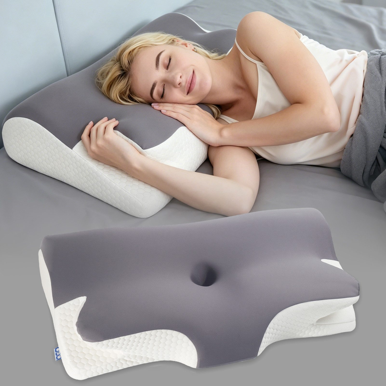 Esun Kopfkissen Nackenstützkissen Kopfkissen Nackenkissen, Kissen Seitenschläferkissen, Füllung: Memory Foam, Rückenschlafer, Bauchschlafer, Seitenschlafer, Set, Kissen vom OEKO-TEX® und CertiPUR Getestet, für Seiten Rücken & Bauchschläfer, Nackenkissen