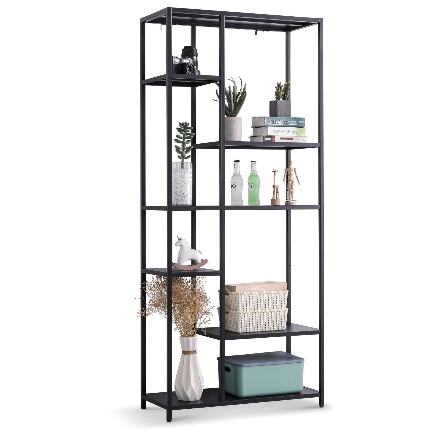 Coemo Standregal CHICAGO XL, Schwarz Wohnzimmer hohes Deko Regal aus Metall 6 Fächer Mehrzweckregal