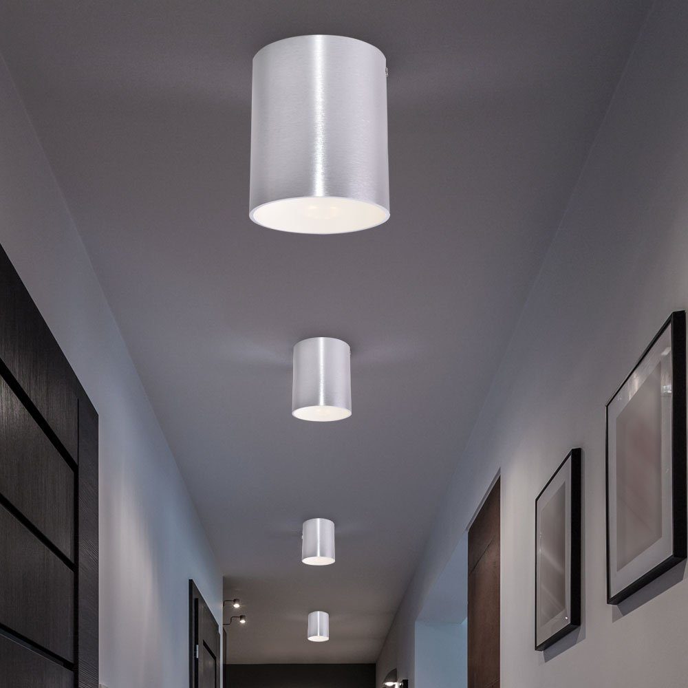 etc-shop LED Einbaustrahler, Leuchtmittel inklusive, Warmweiß, 4er Set Decken Aufbau Strahler Wohn Zimmer Beleuchtung Alu gebürstet