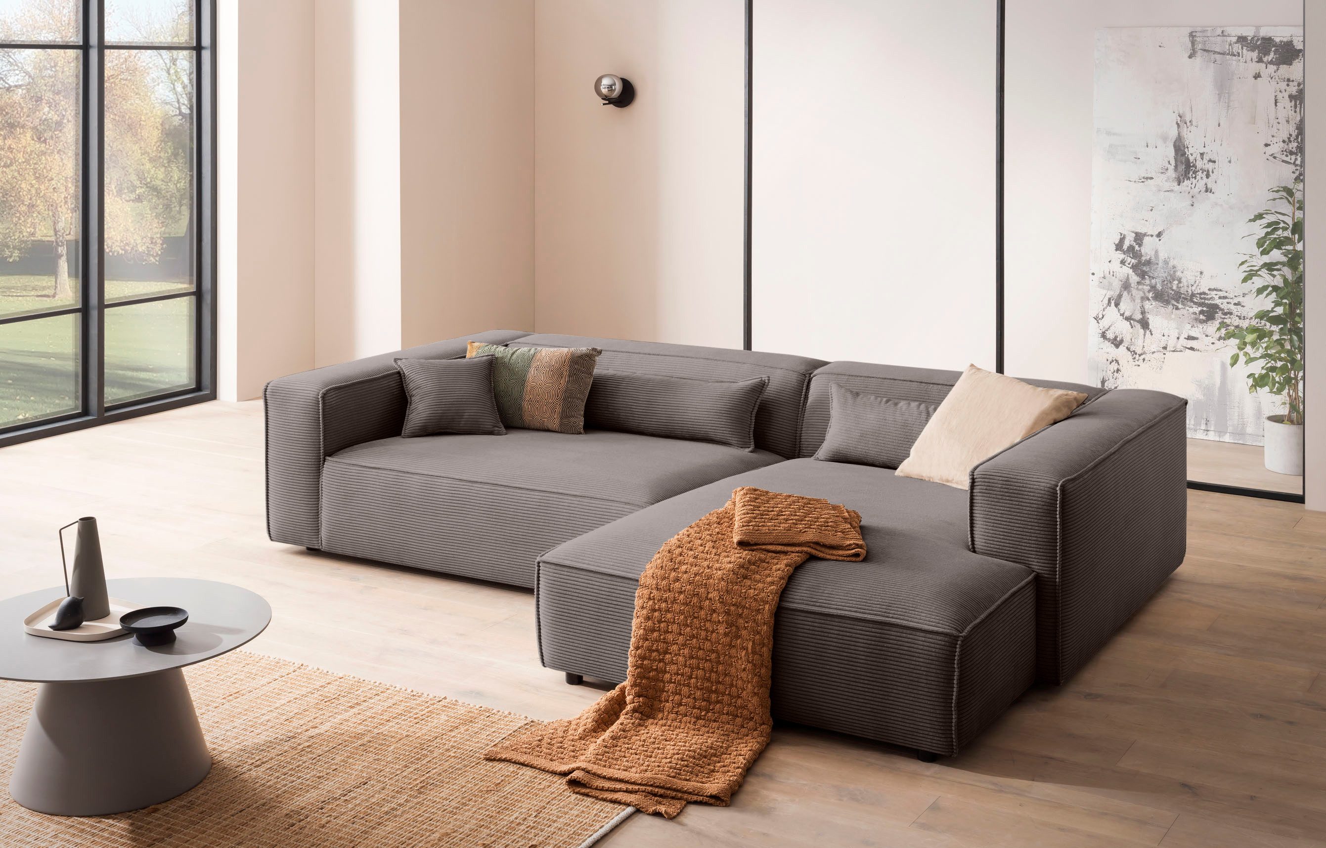 LeGer Home by Lena Gercke Ecksofa PIARA XXL Cord, Big-Sofa, L-Form, wahlweise Ottomane rechts/links, Kedernaht, extra tiefe Sitzfläche