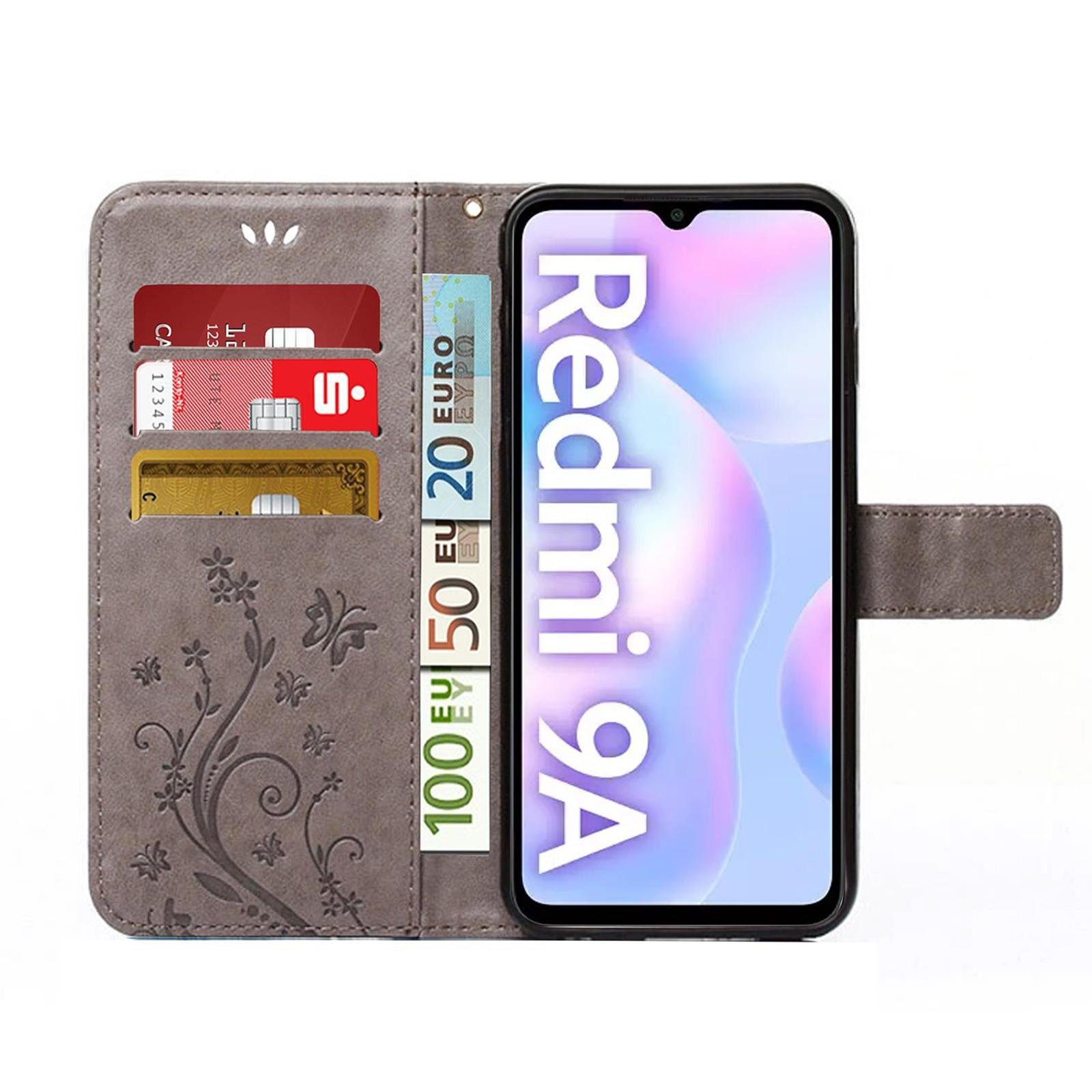 Numerva Handyhülle Bookstyle Flower Handytasche für Xiaomi Redmi 9A / 9i / 9AT, Klapphülle Flip Cover Case Etui