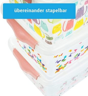 Centi Allzweckkiste Aufbewahrungsbox Kinder, Kisten Aufbewahrung mit Deckel (Set, 3 St., 4 l Kisten Aufbewahrung mitRosa Deckel, Griff, Clickverschluss), Plastikbox mit Deckel, Boxen Aufbewahrung für Kinder