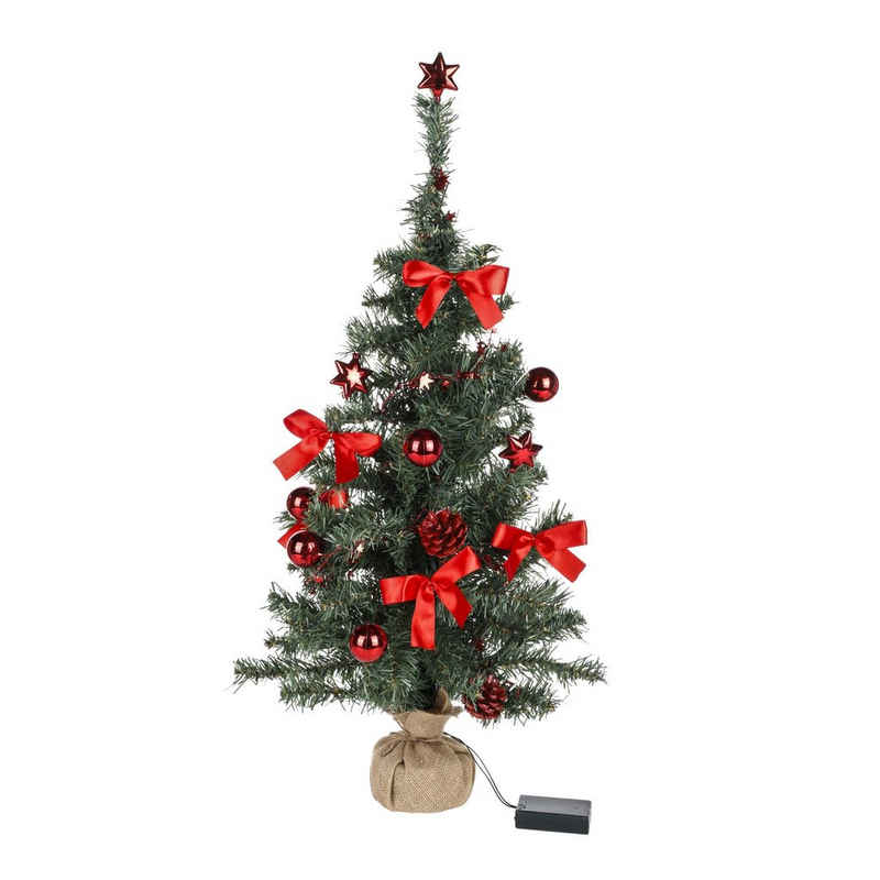 Gravidus Künstlicher Weihnachtsbaum 20 LED Weihnachtsbaum Tannenbaum Christbaum Baum geschmückt rot 75 cm
