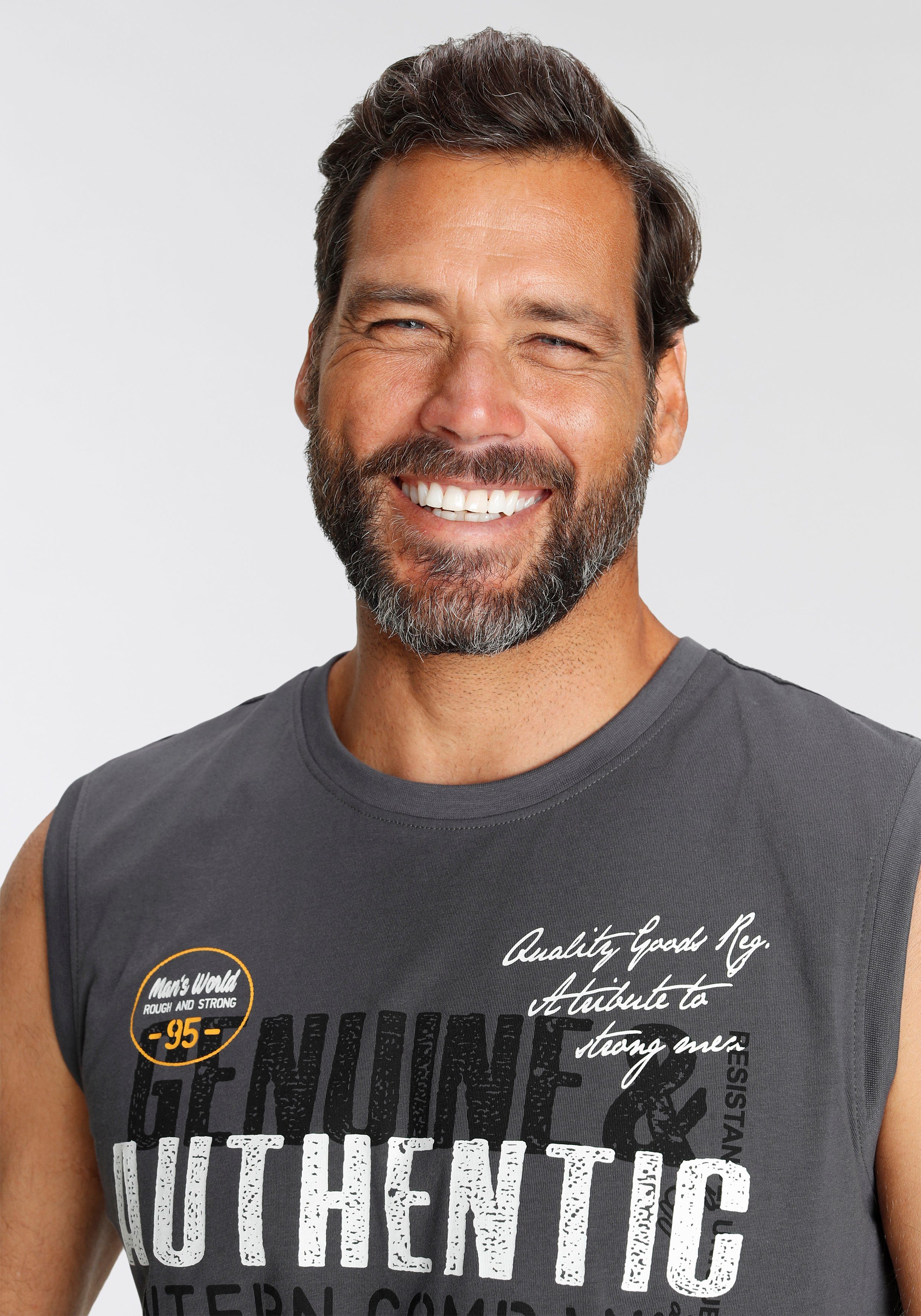Man's World Muscleshirt ohne Ärmel, bedruckt, Rundhalsausschnitt, aus Baumwolle
