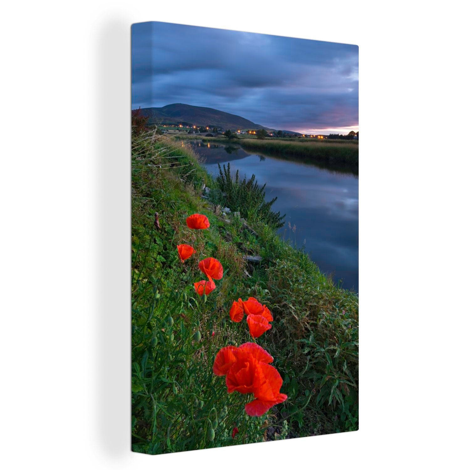 OneMillionCanvasses® Leinwandbild Rote Mohnblumen am Wasser, (1 St), Leinwandbild fertig bespannt inkl. Zackenaufhänger, Gemälde, 20x30 cm