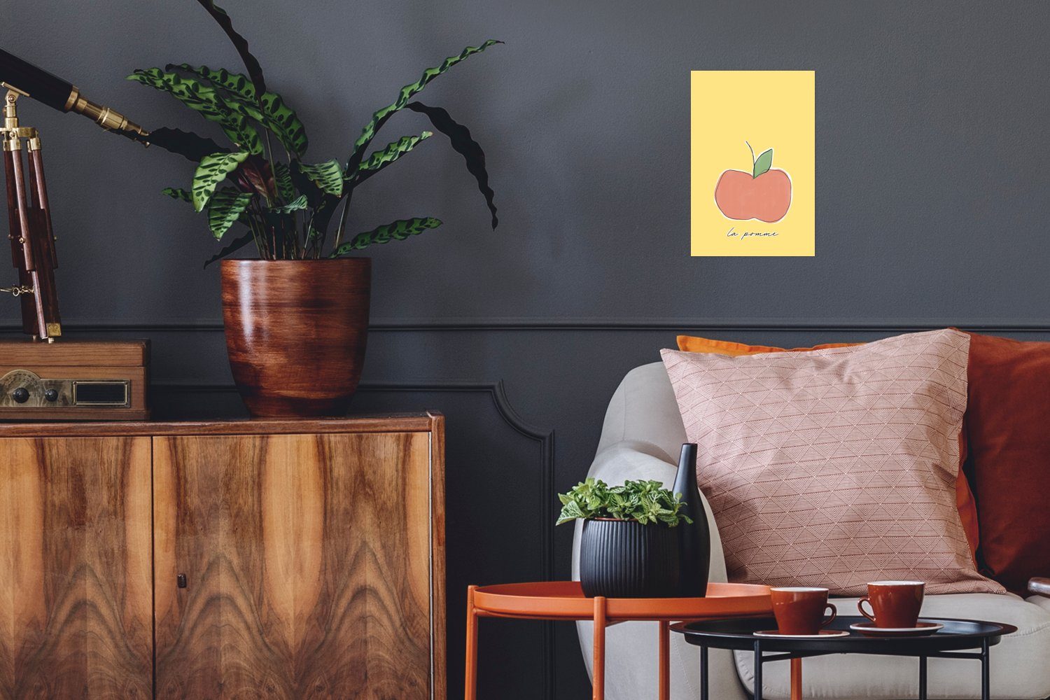 MuchoWow Poster Pfirsich - Obst - Gelb - Orange, (1 St), Poster, Wandbild, Wandposter für Wohnzimmer, Ohne Rahmen