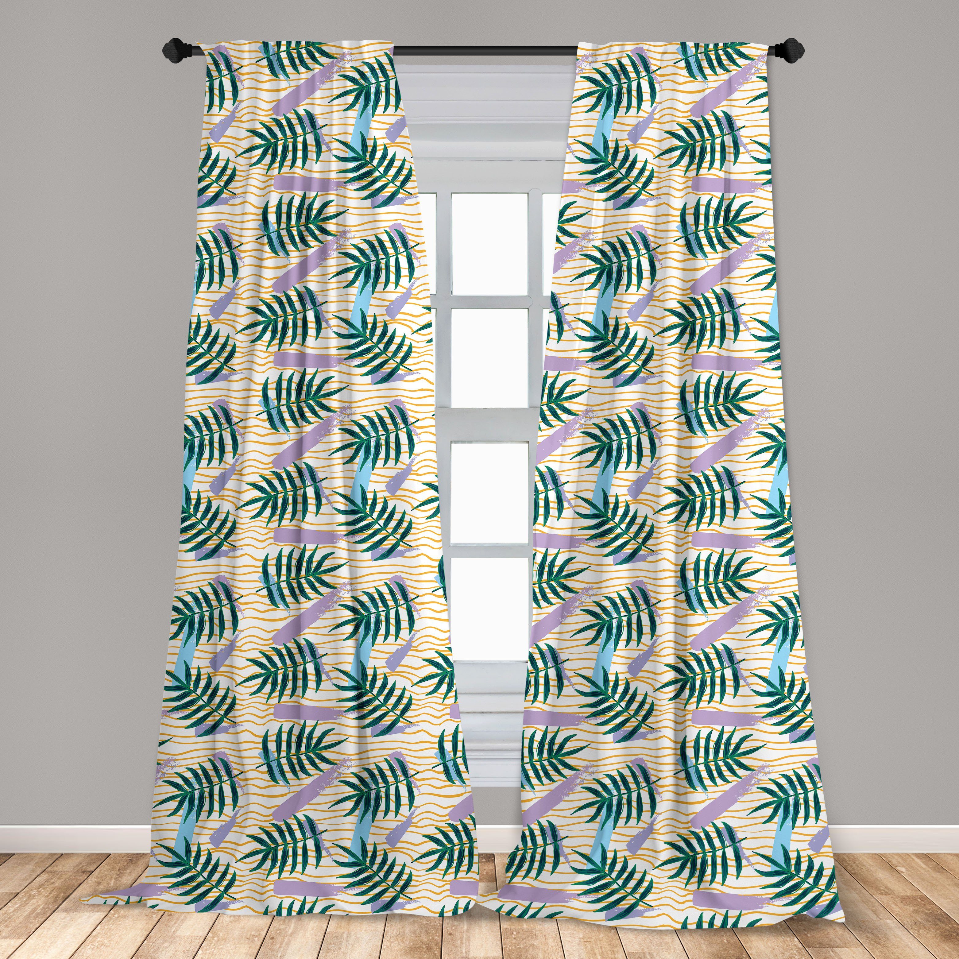 Gardine Vorhang für Wohnzimmer Schlafzimmer Tropisch Microfaser, Exotische Streifen Dekor, Blätter Abakuhaus, gewellte