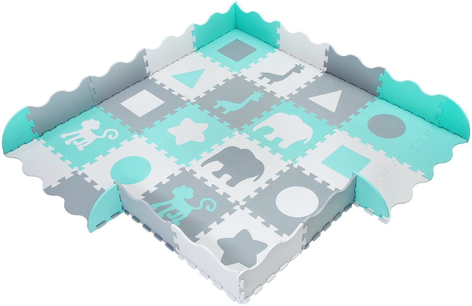 Moby-System Spielmatte Schaumstoff-Puzzlematte XL 150 x 150 x 1 cm mit Rand, Mint