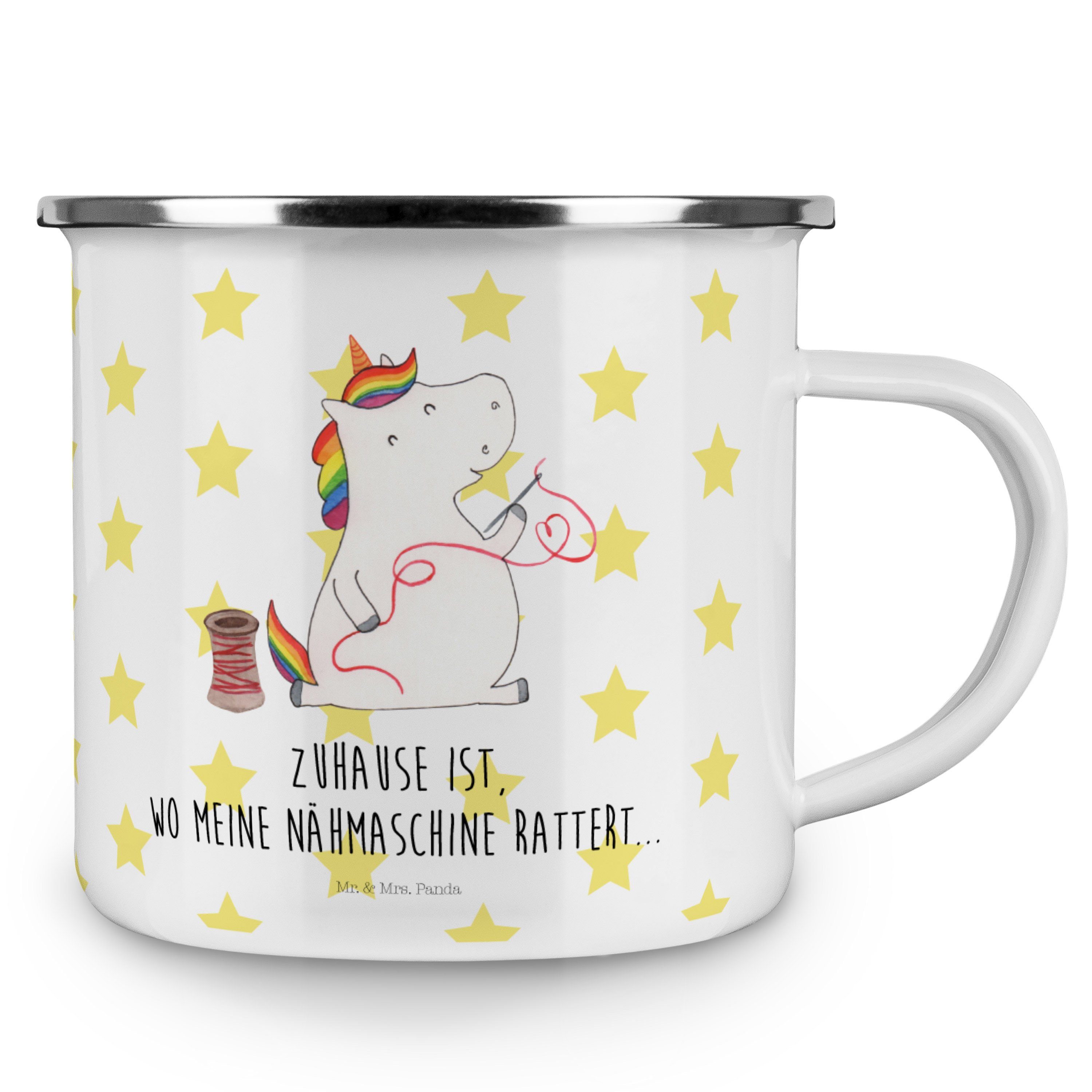 Nähzimmer, Camping - - T, Mrs. Einhorn Panda Tasse & Näherin Mr. Becher Weiß Geschenk, Metall, Emaille