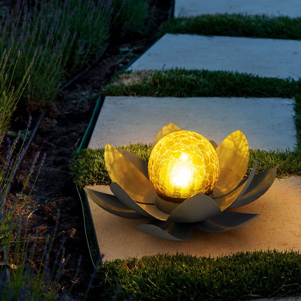 etc-shop LED Solarleuchte, LED-Leuchtmittel fest verbaut, Warmweiß, Asia Garten Lotusblüte Deko Solar Lotusblüte für