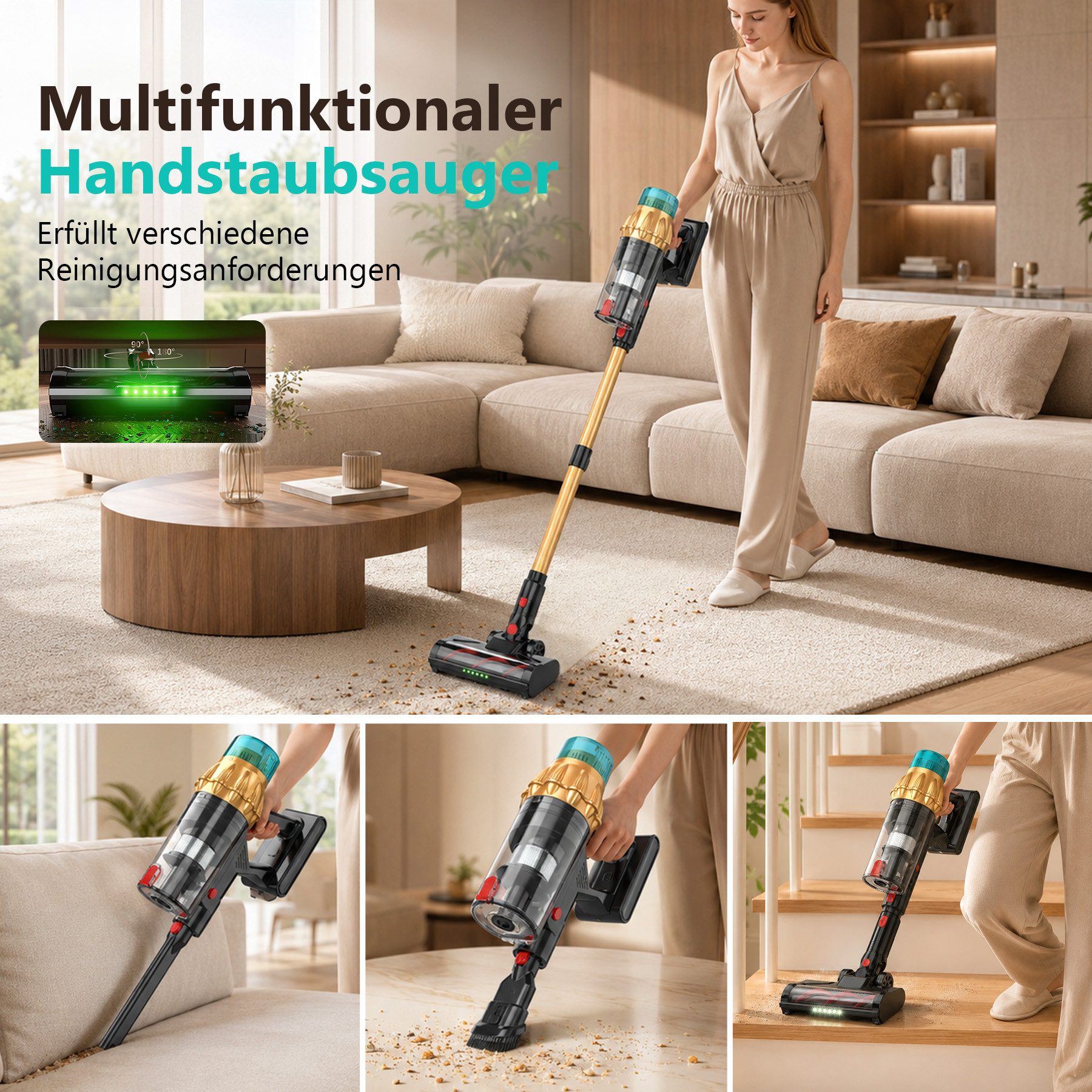 Lapalife Staubsauger Kabellos 650W/50000Pa mit Hurrikanmodus, OLED Display Staubsauger-Akku, Anti-Tangle-Bürste, Selbststehend, OLED Display, Wandladestation