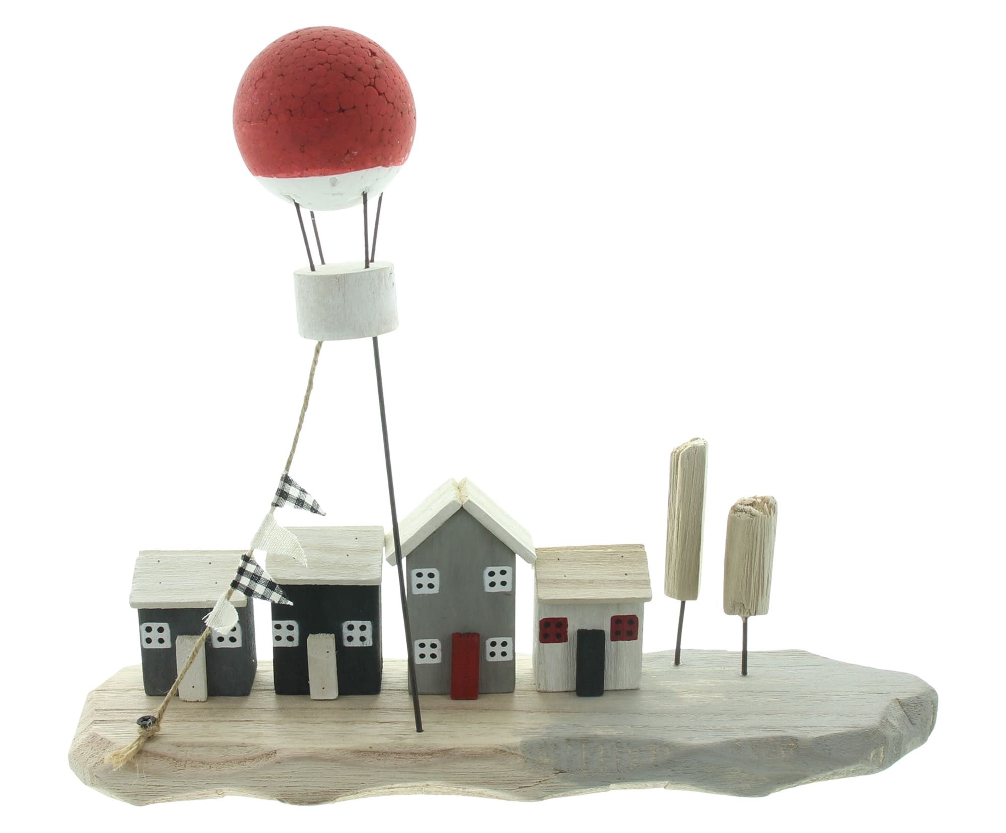 Dekoleidenschaft Dekofigur Dekoobjekt "Promenade" aus Holz mit Heißluftballon maritime Sommerdeko, in natur grau weiß, Holzdeko