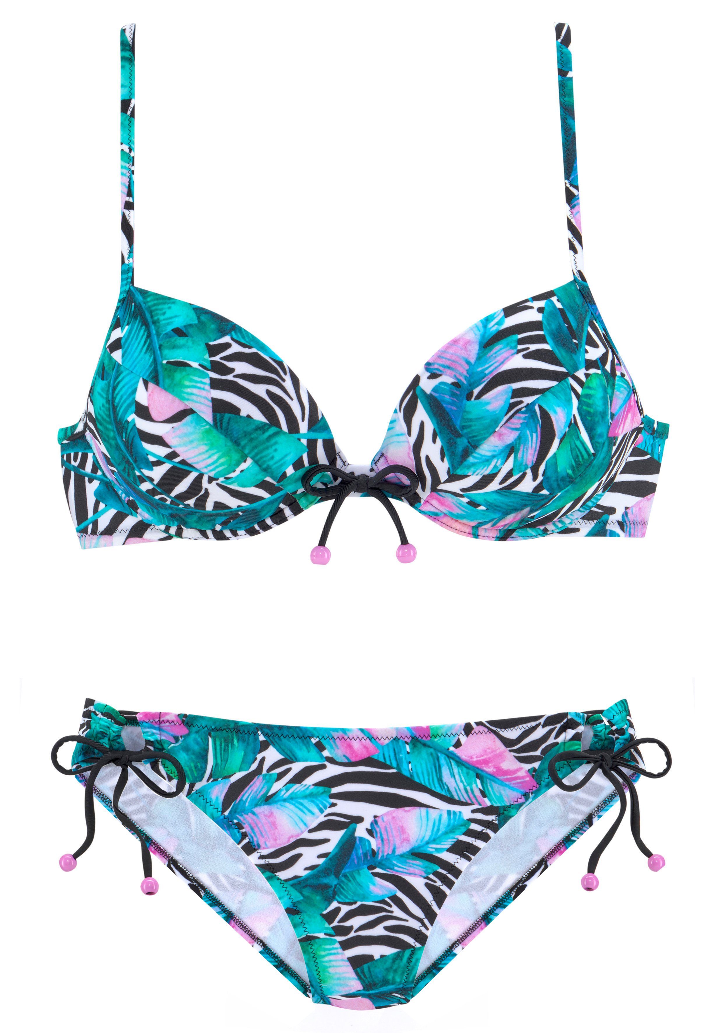 Vivance Push-Up-Bikini mit Animaldruck und Zierperlen