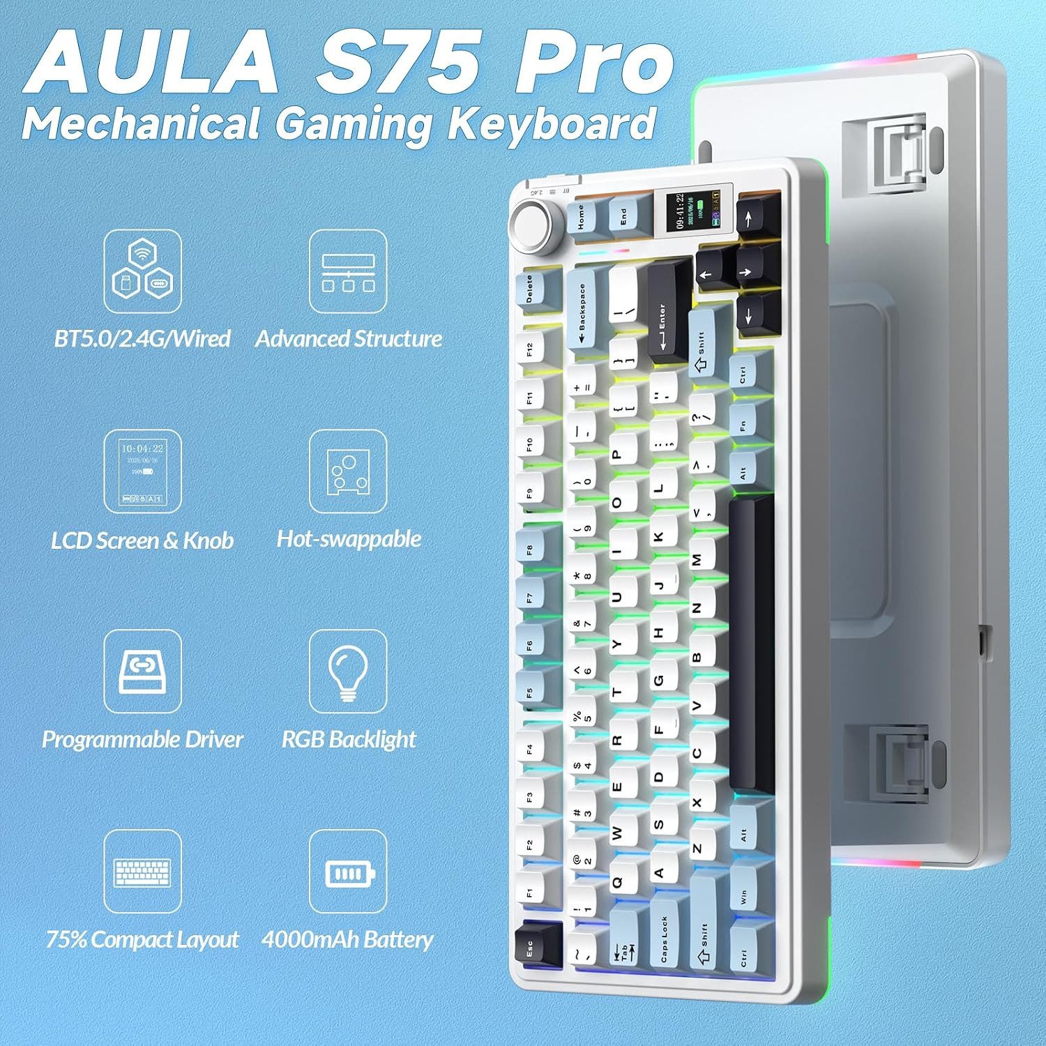 nsihing AULA S75 PRO Mechanische Tastatur, 75%, Hot Swap, Knopf, RGB Gaming-Tastatur – Bild 2 von 5