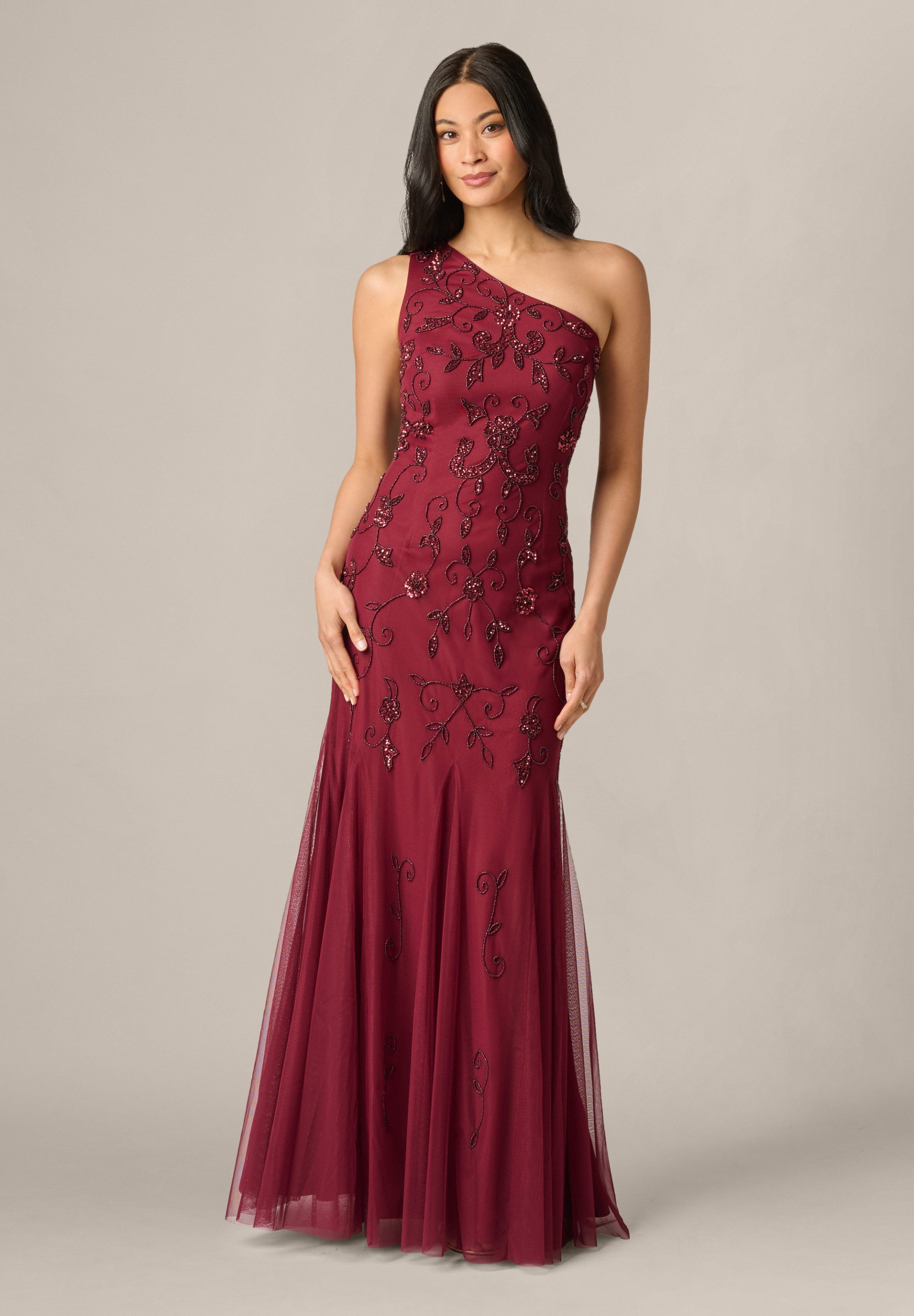 Adrianna Papell Abendkleid One Shoulder Beaded Dress Schimmerndes, von Hand besticktes Abendkleid
