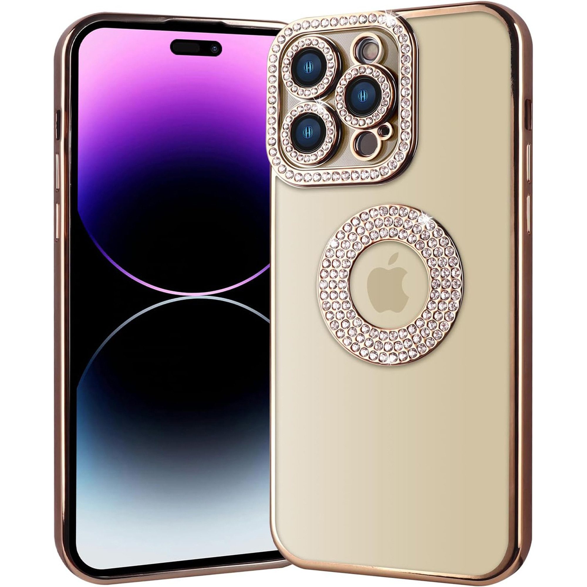 Wörleonline Handyhülle für Apple iPhone 14 Pro Max Hülle, TPU Handyhülle mit Glitzer Diamanten aus Acryl