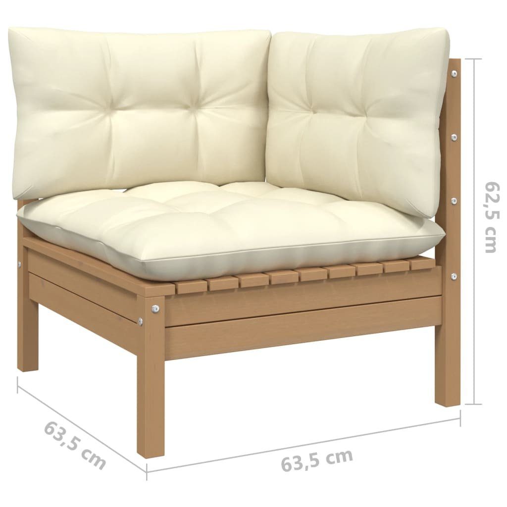 vidaXL Loungesofa 2-Sitzer-Gartensofa mit 1 Massivholz Creme Honigbraun Kissen Teile Kiefer