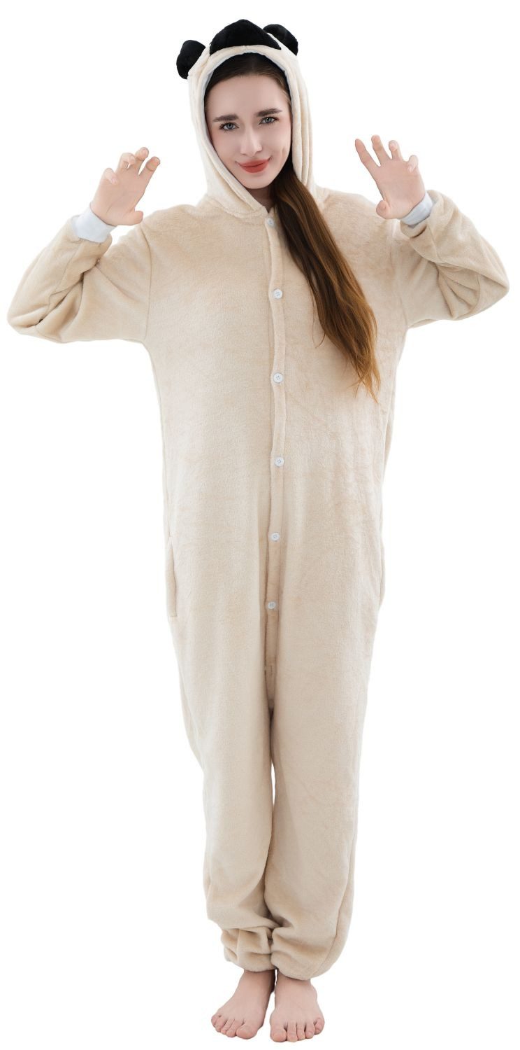Corimori Partyanzug Onesie Ganzkörper Kostüm für Erwachsene, Mops-Kostüm Damen Herren Karneval Tier-Kostüme Hund Mops Bulldogge,M